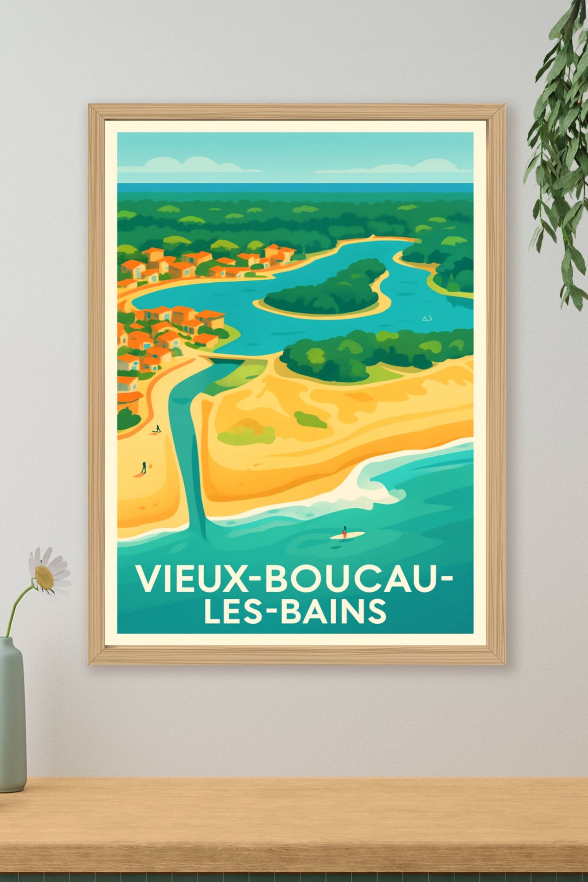 Affiche Vieux-Boucau-les-Bains — Escapade entre forêt et océan · poster d'art de Vieux-Boucau-les-Bains