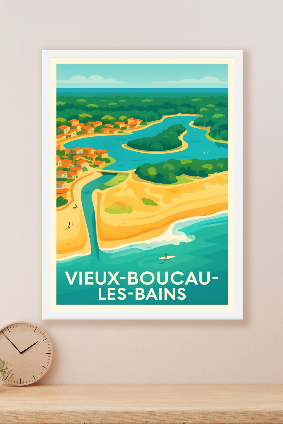 Affiche Vieux-Boucau-les-Bains — Escapade entre forêt et océan · poster d'art de Vieux-Boucau-les-Bains
