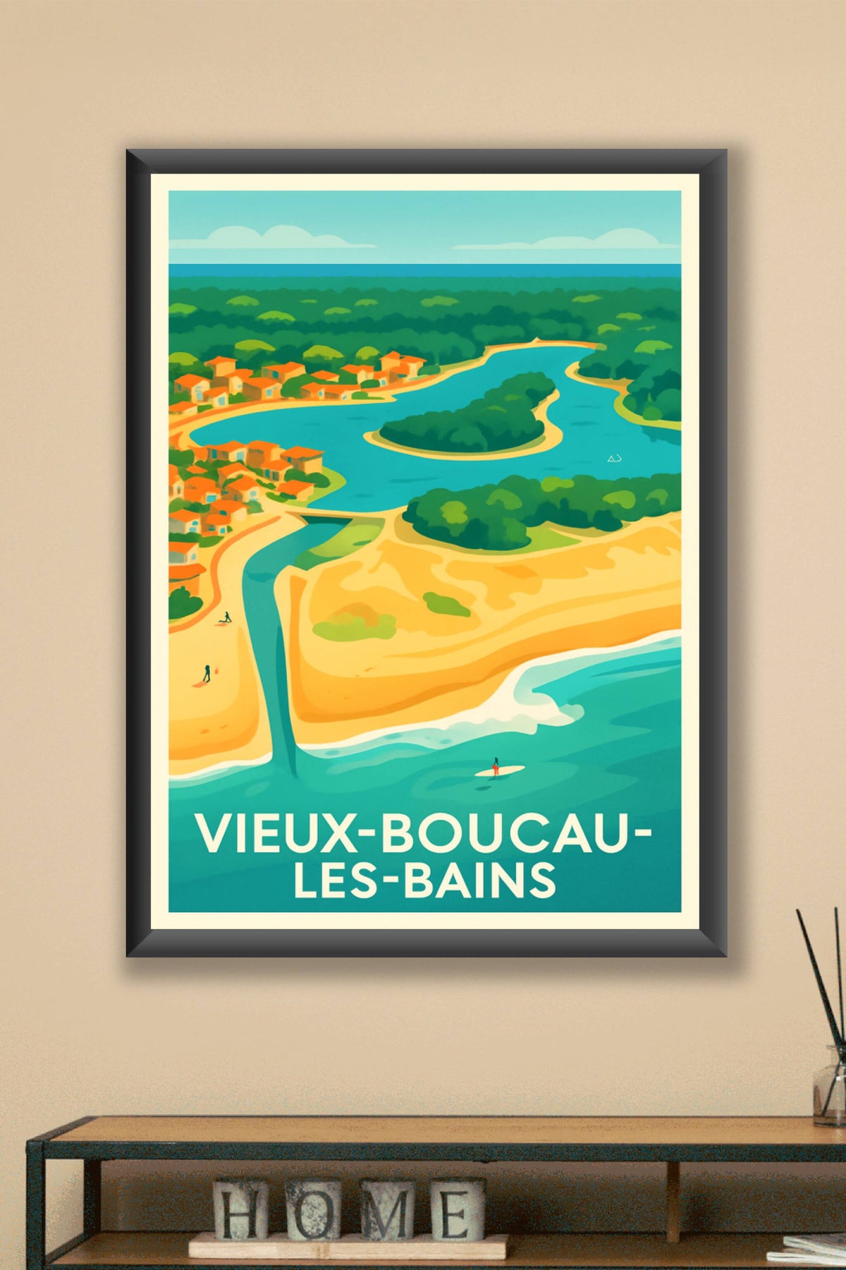Affiche Vieux-Boucau-les-Bains — Escapade entre forêt et océan · poster d'art de Vieux-Boucau-les-Bains