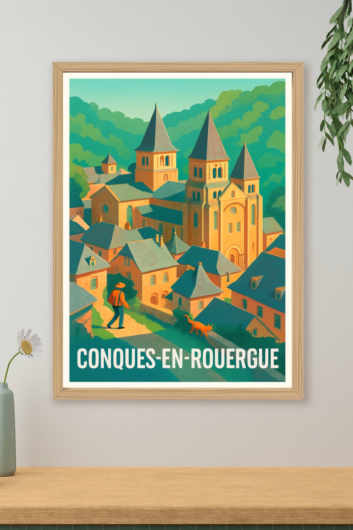Affiche Conques-en-Rouergue — Charme et Sérénité Médiévale · poster d'art de Conques-en-Rouergue