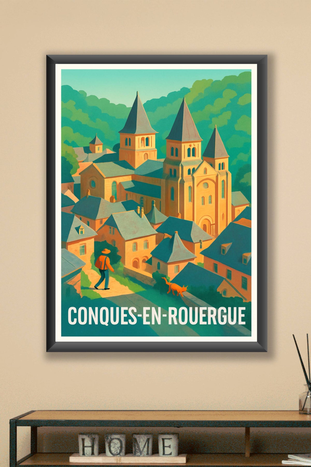Affiche Conques-en-Rouergue — Charme et Sérénité Médiévale · poster d'art de Conques-en-Rouergue