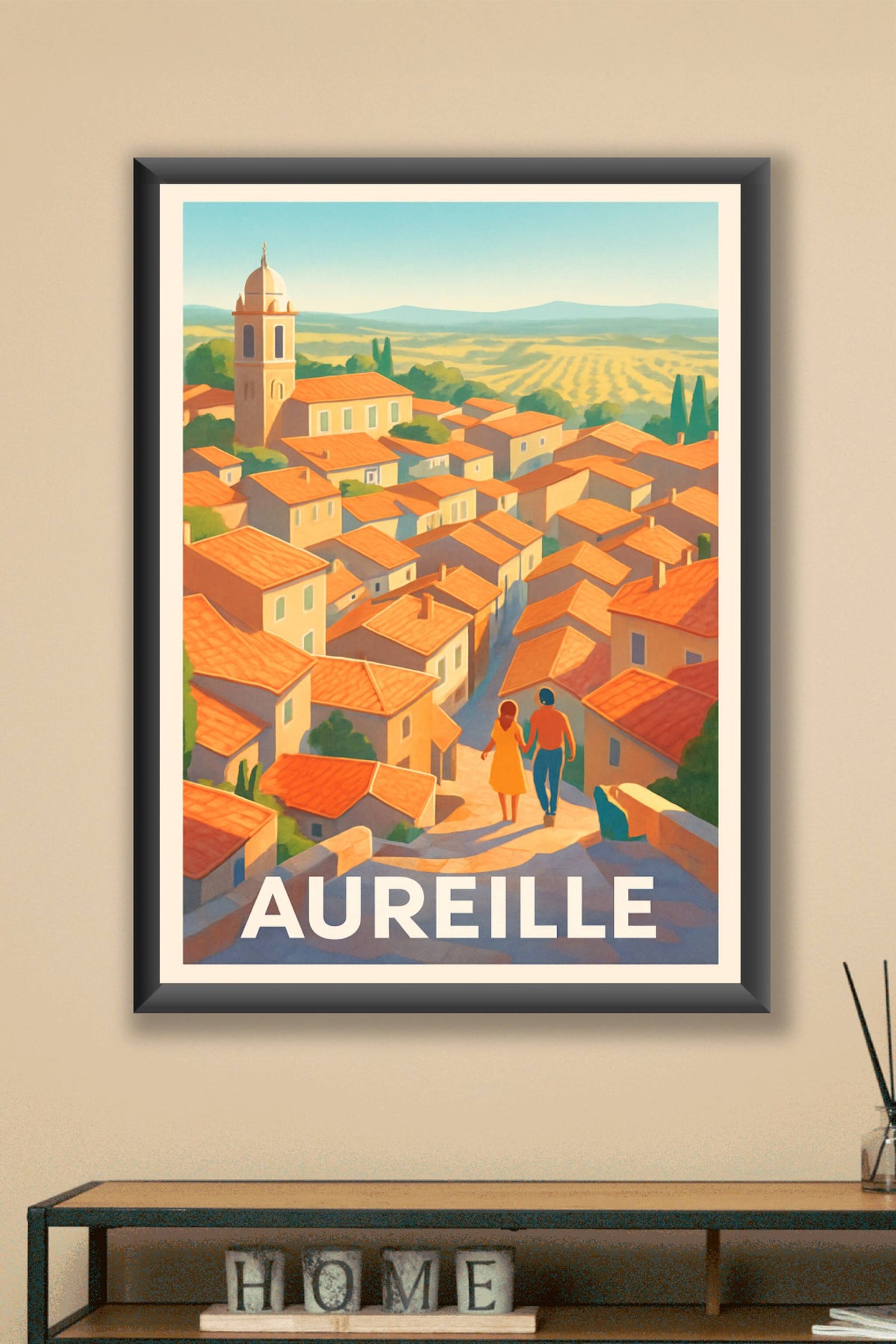 Affiche Aureille — Lumière dorée du village provençal · poster d'art de Aureille