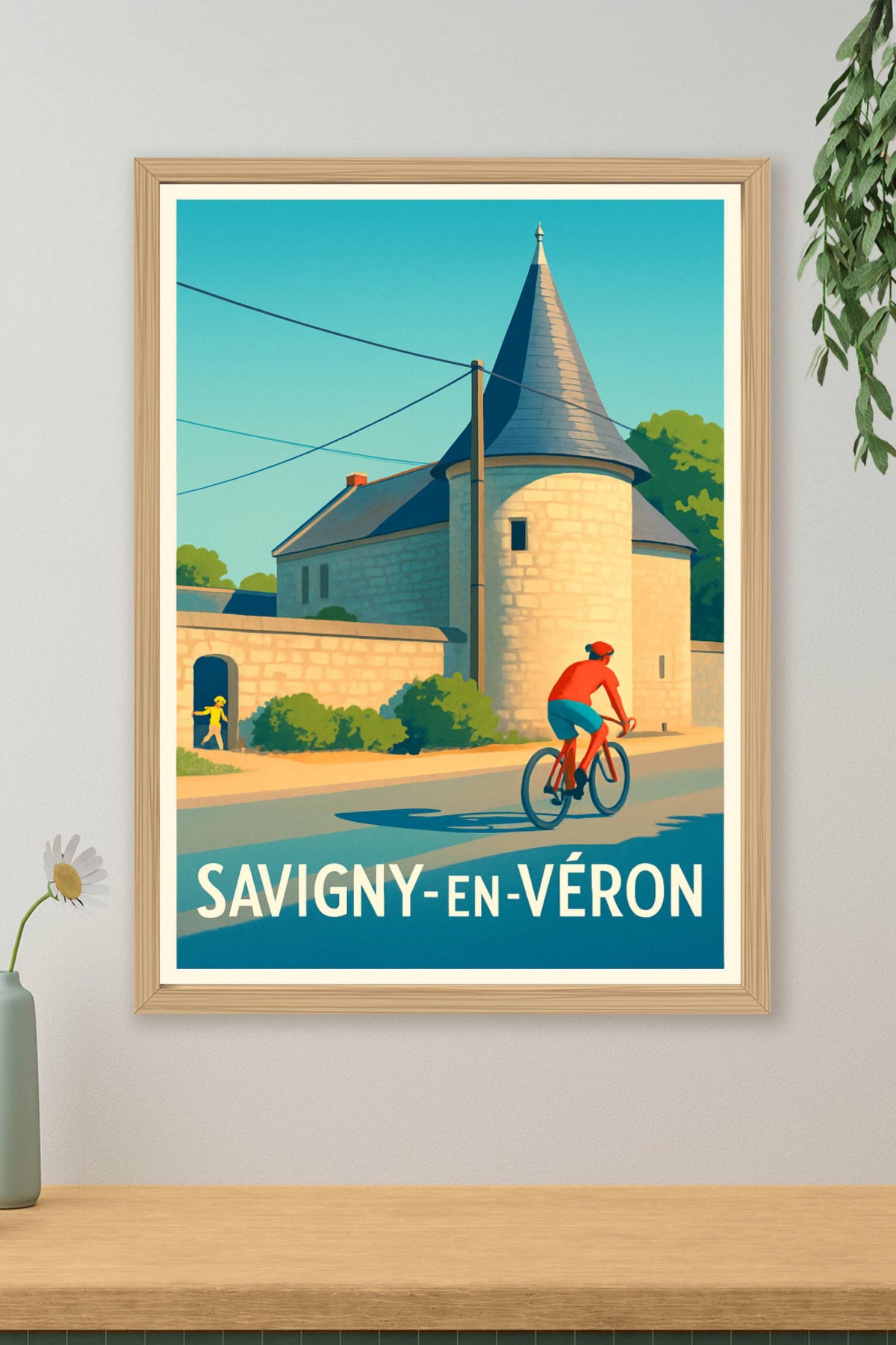 Affiche Savigny-en-Véron — Charme champêtre à vélo · poster d'art de Savigny-en-Véron