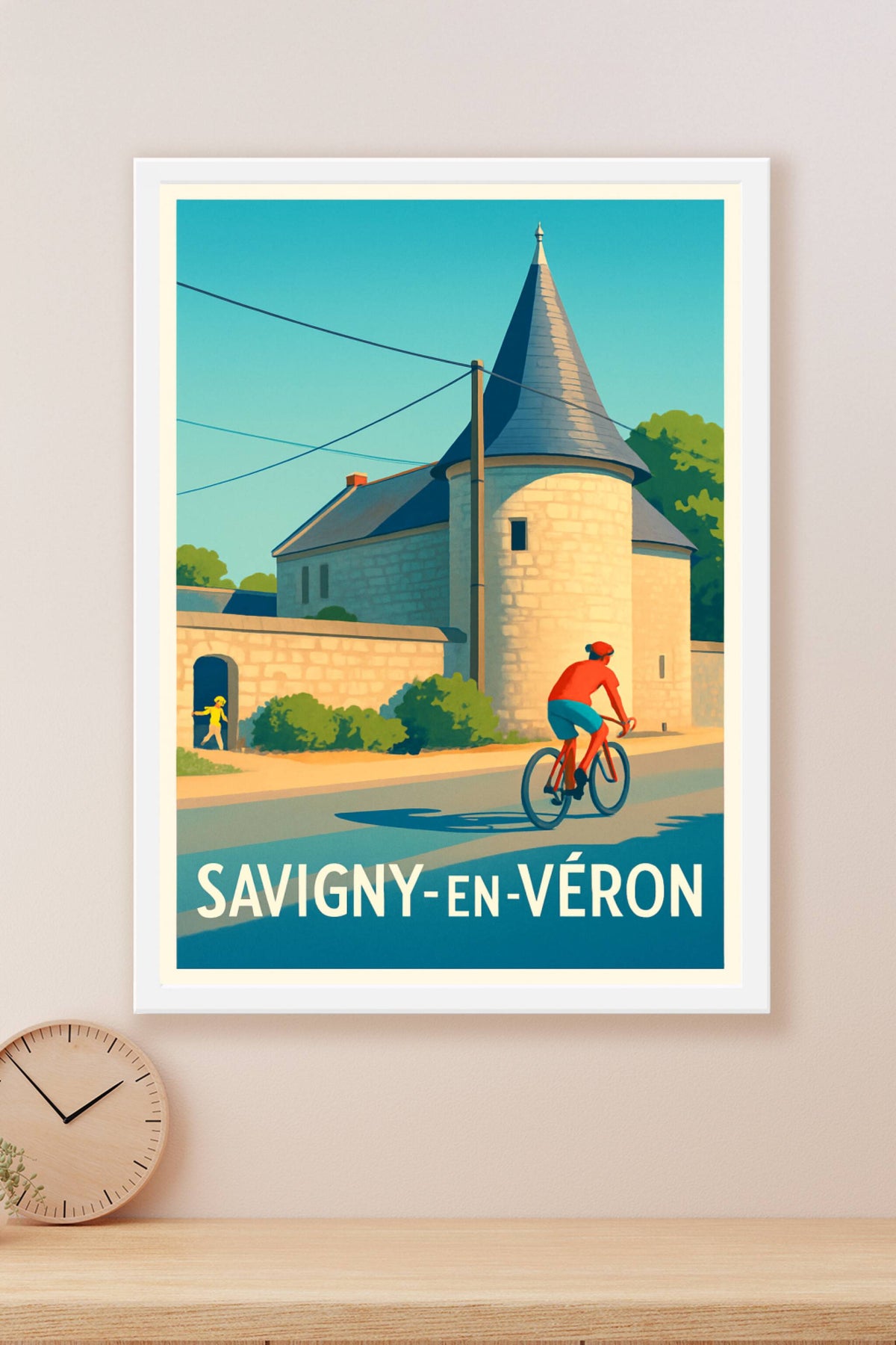 Affiche Savigny-en-Véron — Charme champêtre à vélo · poster d'art de Savigny-en-Véron