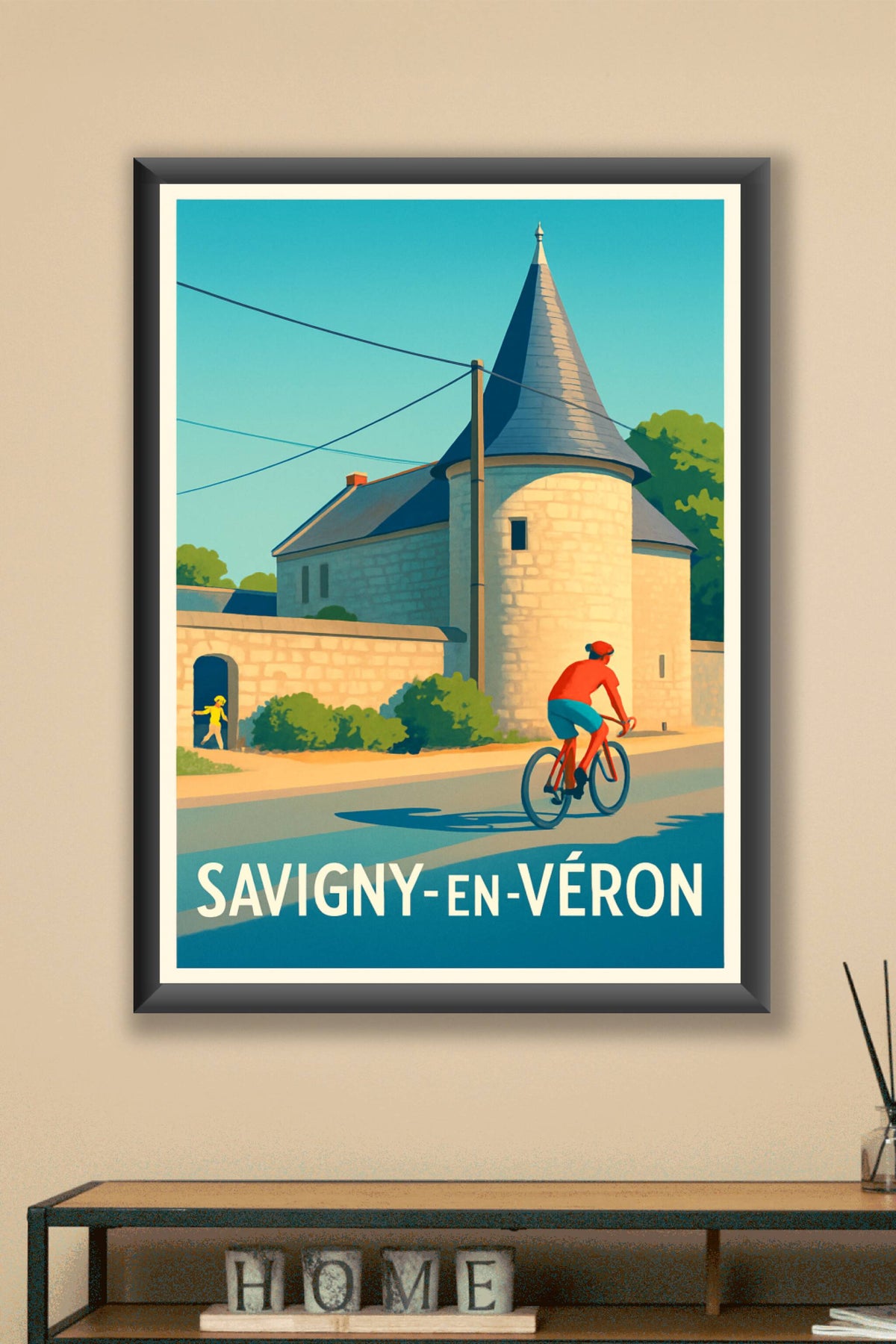 Affiche Savigny-en-Véron — Charme champêtre à vélo · poster d'art de Savigny-en-Véron