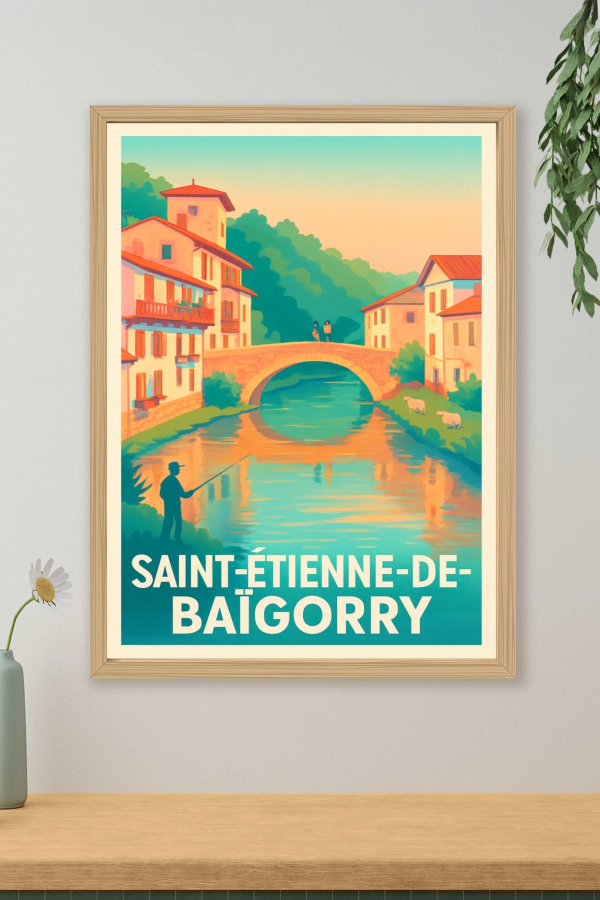 Affiche Saint-Étienne-de-Baïgorry — Charme et sérénité au fil de l'eau · poster d'art de Saint-Étienne-de-Baïgorry