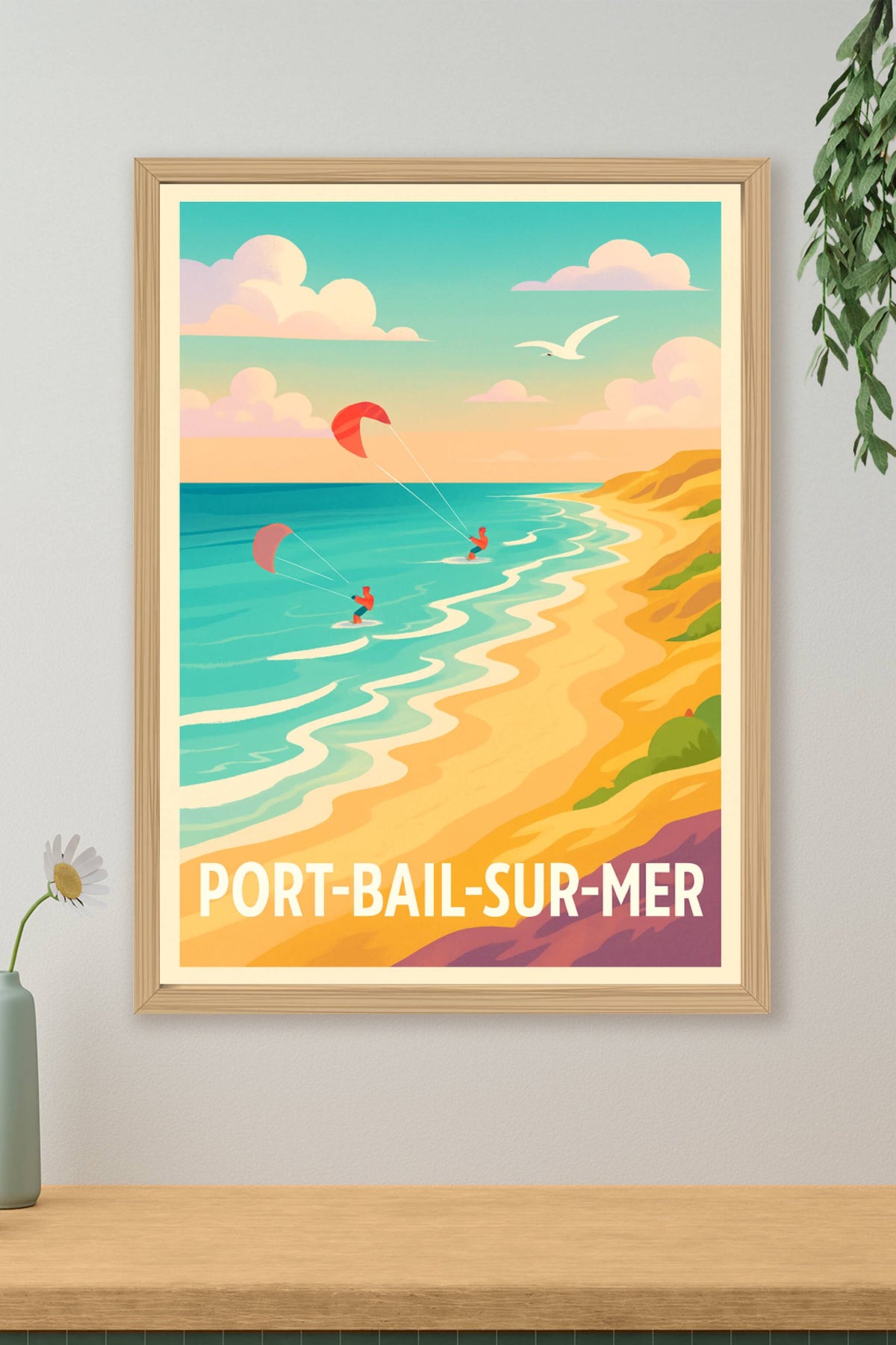 Affiche Port-Bail-sur-Mer — Évasion et glisse au bord de la Manche · poster d'art de Port-Bail-sur-Mer