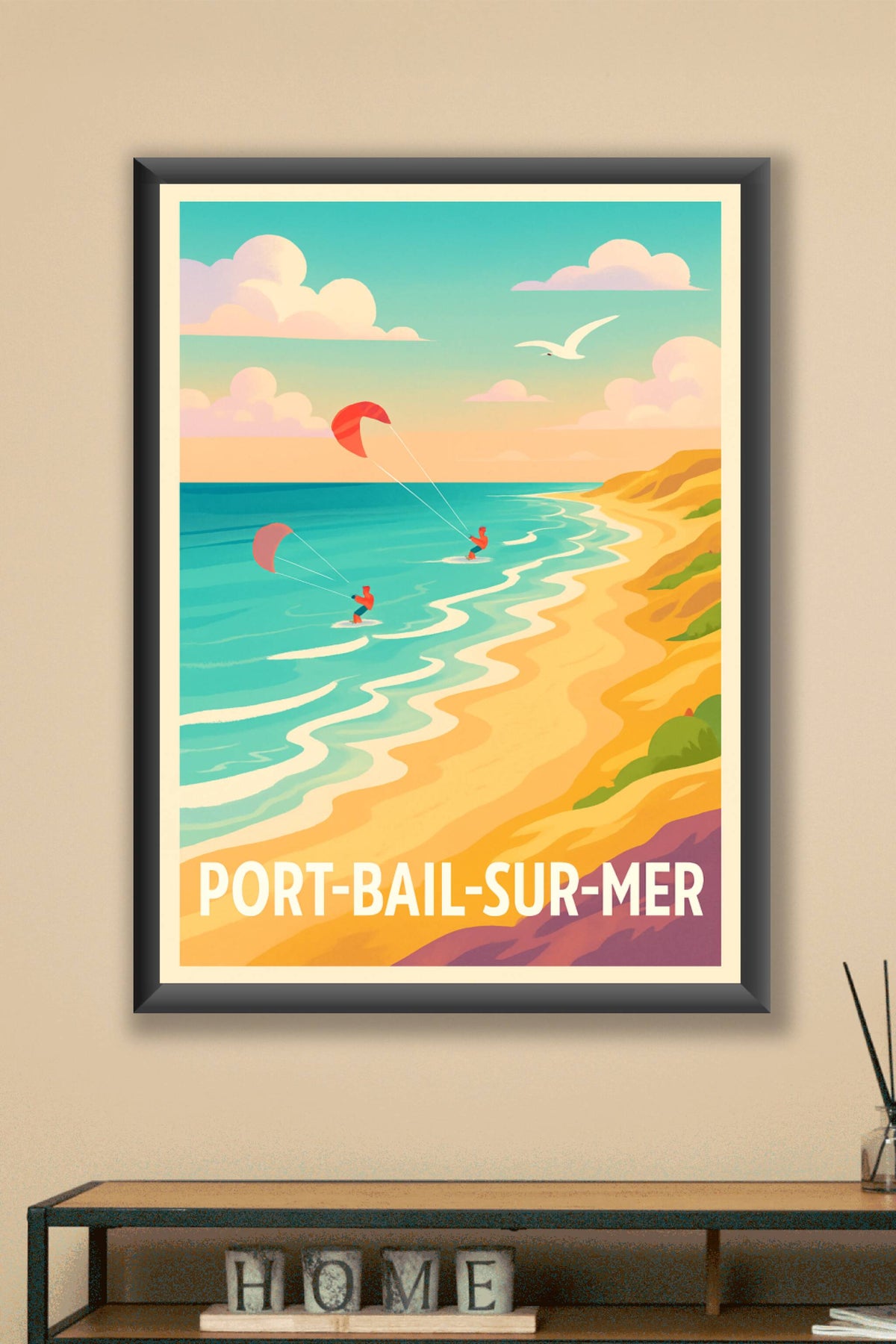 Affiche Port-Bail-sur-Mer — Évasion et glisse au bord de la Manche · poster d'art de Port-Bail-sur-Mer