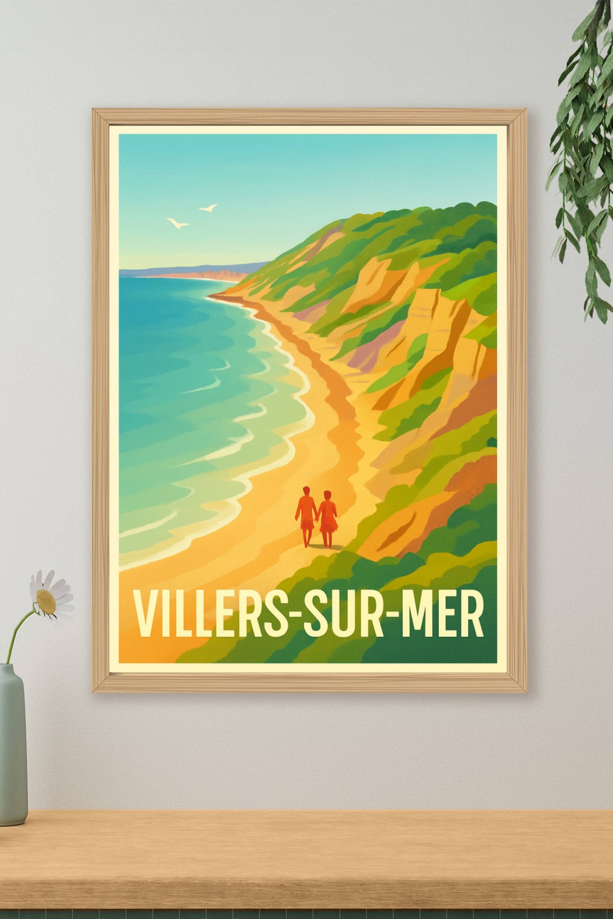 Affiche Villers-sur-Mer — Promenade romantique au bord de la falaise · poster d'art de Villers-sur-Mer
