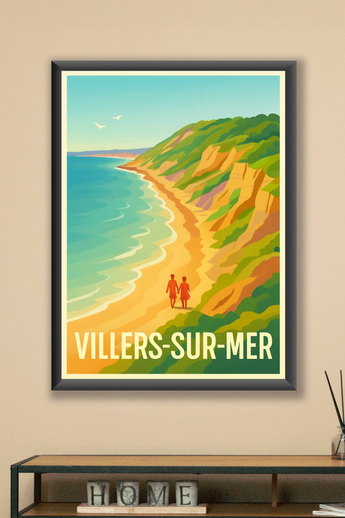 Affiche Villers-sur-Mer — Promenade romantique au bord de la falaise · poster d'art de Villers-sur-Mer