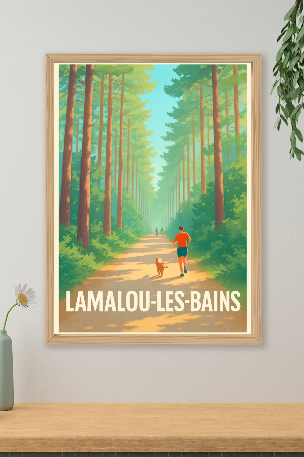 Affiche Lamalou-les-Bains — Promenade vivifiante en forêt · poster d'art de Lamalou-les-Bains
