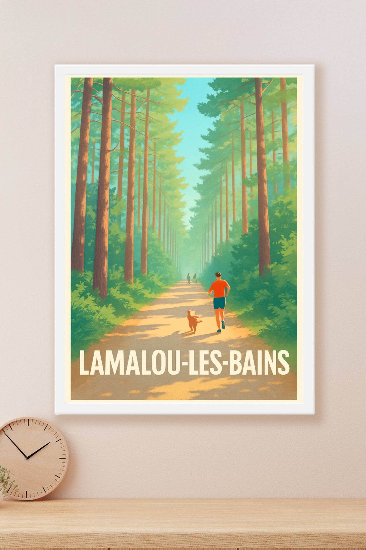 Affiche Lamalou-les-Bains — Promenade vivifiante en forêt · poster d'art de Lamalou-les-Bains