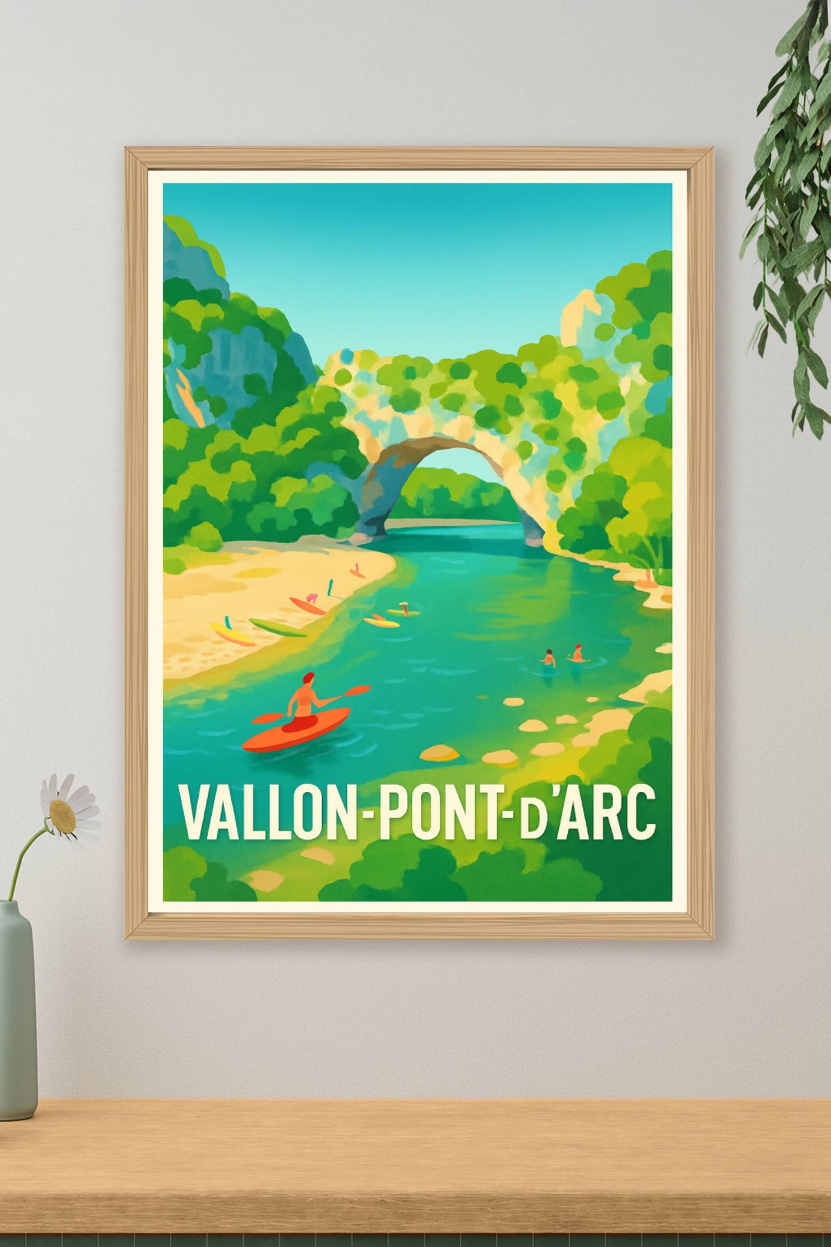 Affiche Vallon-Pont-d'Arc — Escapade nature et détente au cœur des gorges · poster d'art de Vallon-Pont-d'Arc