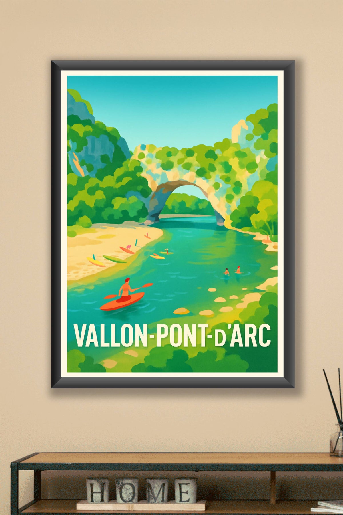 Affiche Vallon-Pont-d'Arc — Escapade nature et détente au cœur des gorges · poster d'art de Vallon-Pont-d'Arc