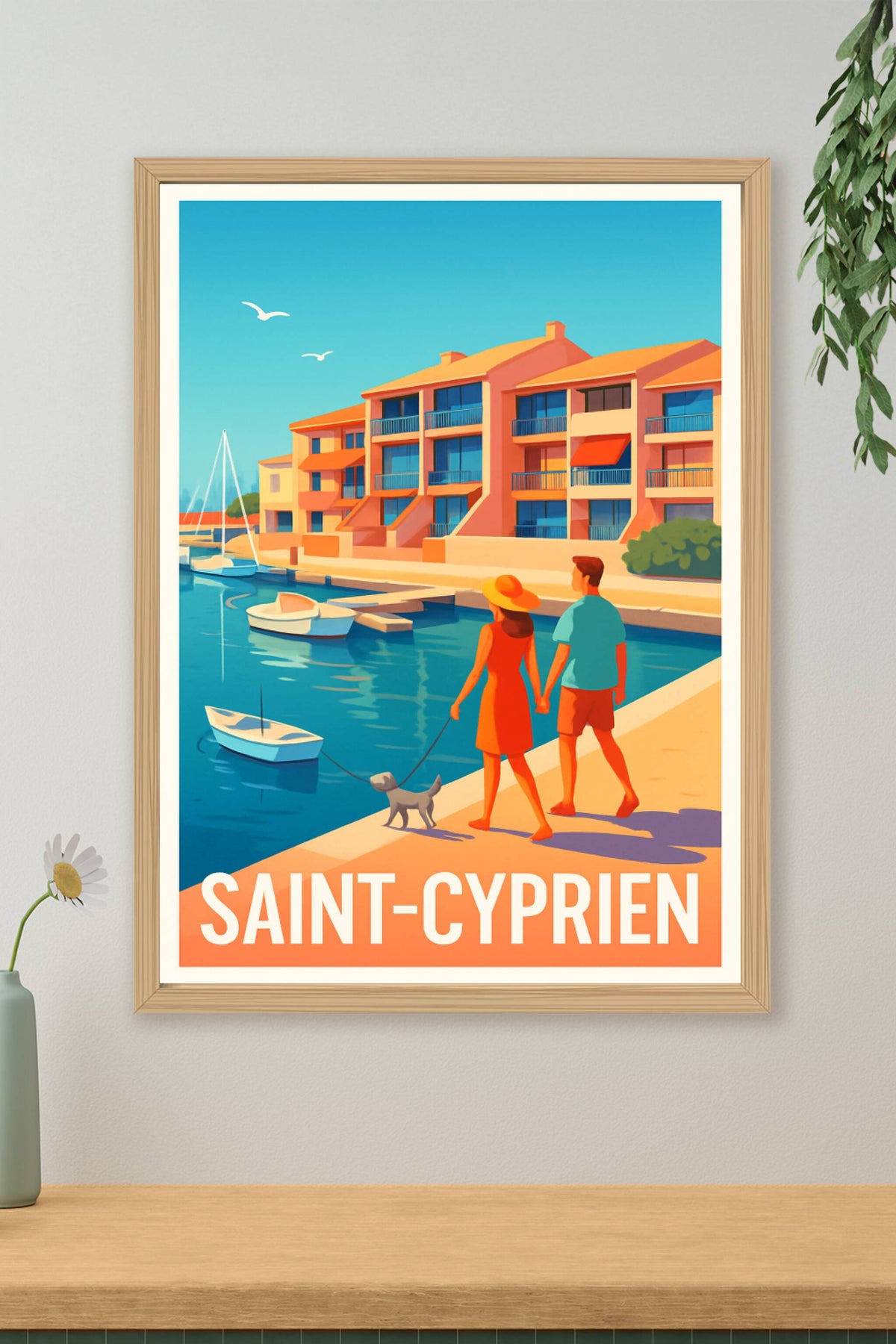 Affiche Saint-Cyprien — Promenade au bord de l'eau en douceur · poster d'art de Saint-Cyprien