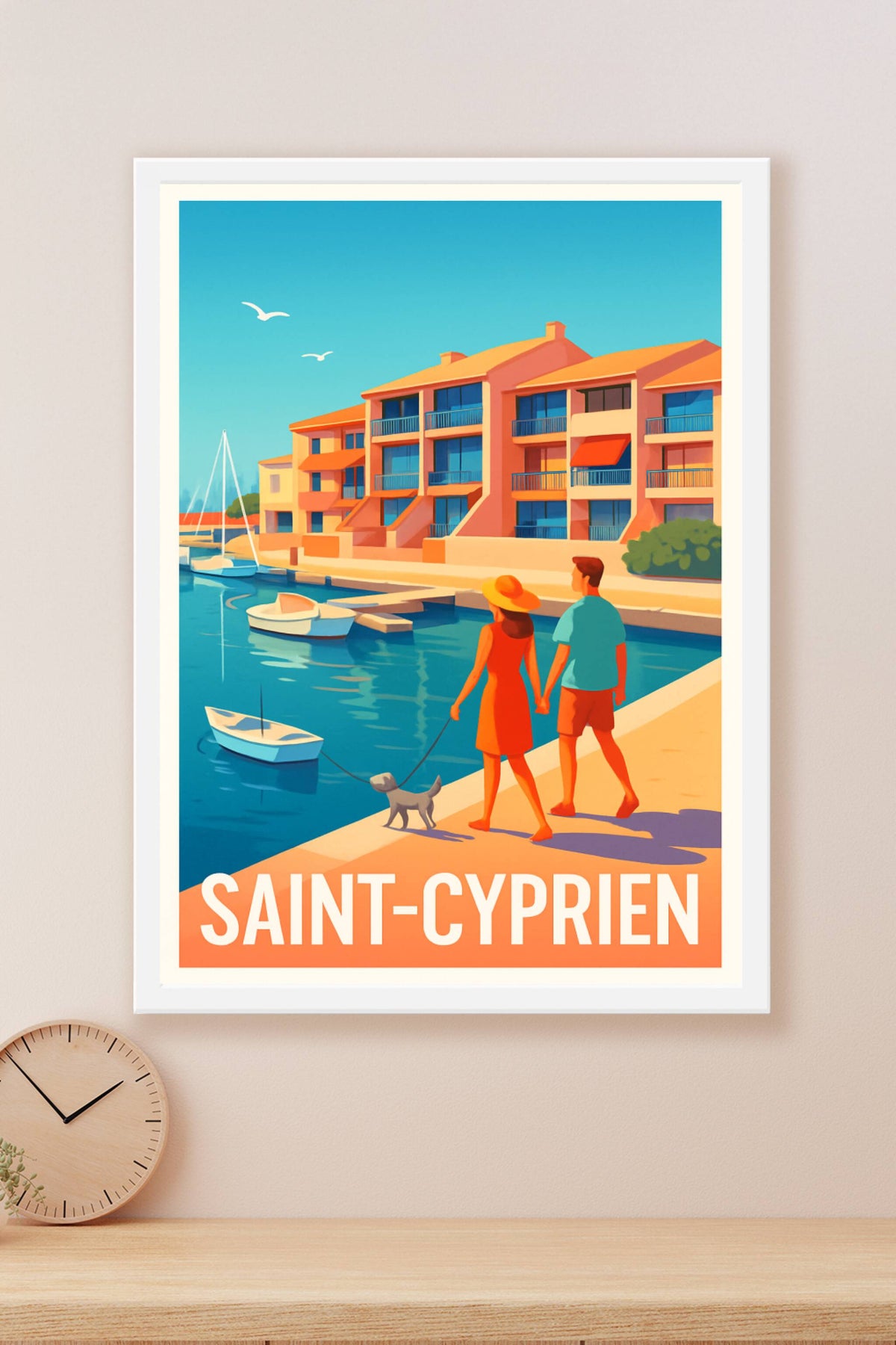 Affiche Saint-Cyprien — Promenade au bord de l'eau en douceur · poster d'art de Saint-Cyprien