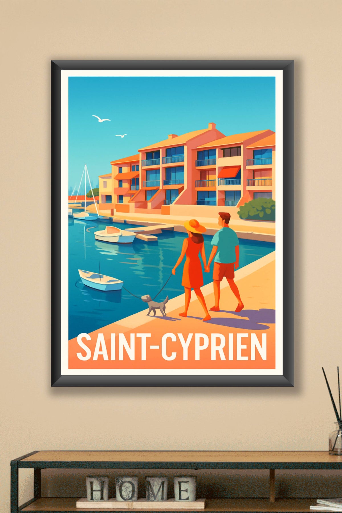 Affiche Saint-Cyprien — Promenade au bord de l'eau en douceur · poster d'art de Saint-Cyprien
