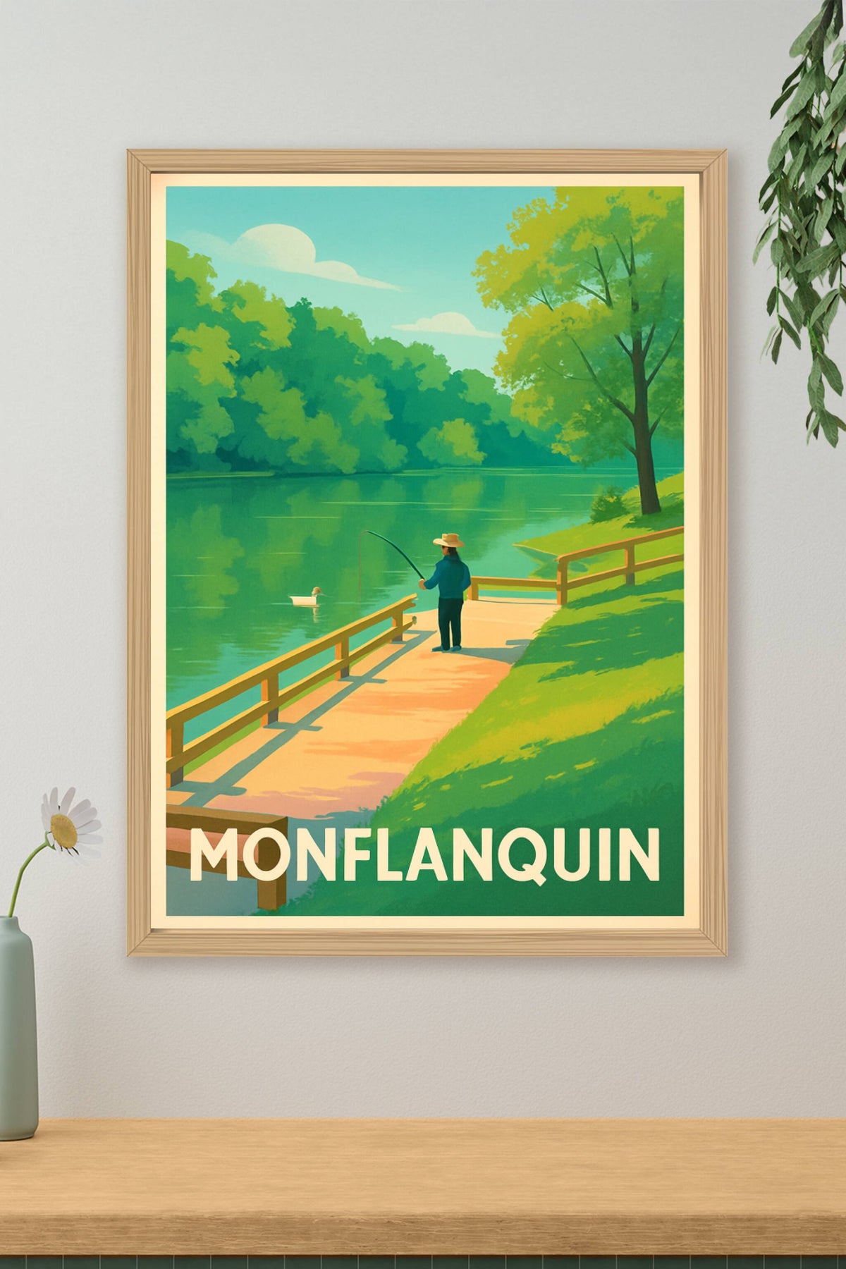 Affiche Monflanquin — Pause paisible au bord de l'eau · poster d'art de Monflanquin