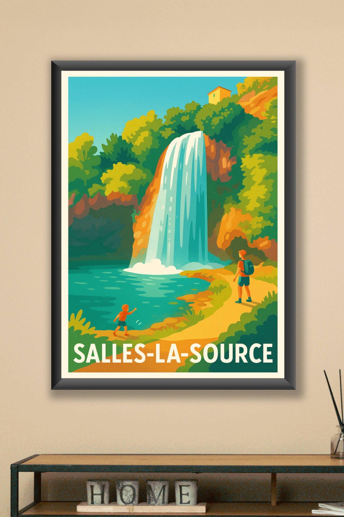Affiche Salles-la-Source — L'émerveillement naturel de la cascade · poster d'art de Salles-la-Source