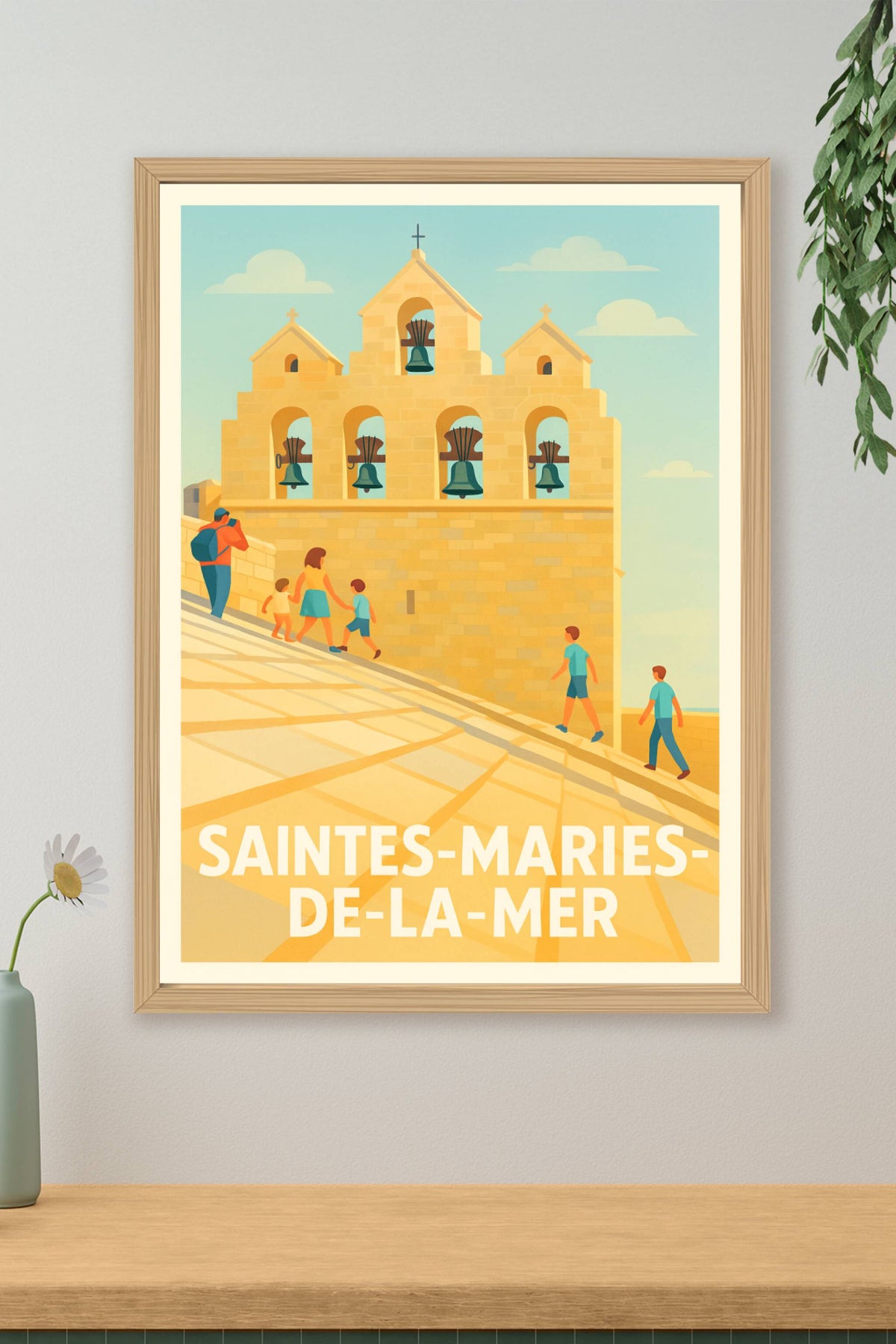 Affiche Saintes-Maries-de-la-Mer — Lumières et cloches emblématiques · poster d'art de Saintes-Maries-de-la-Mer