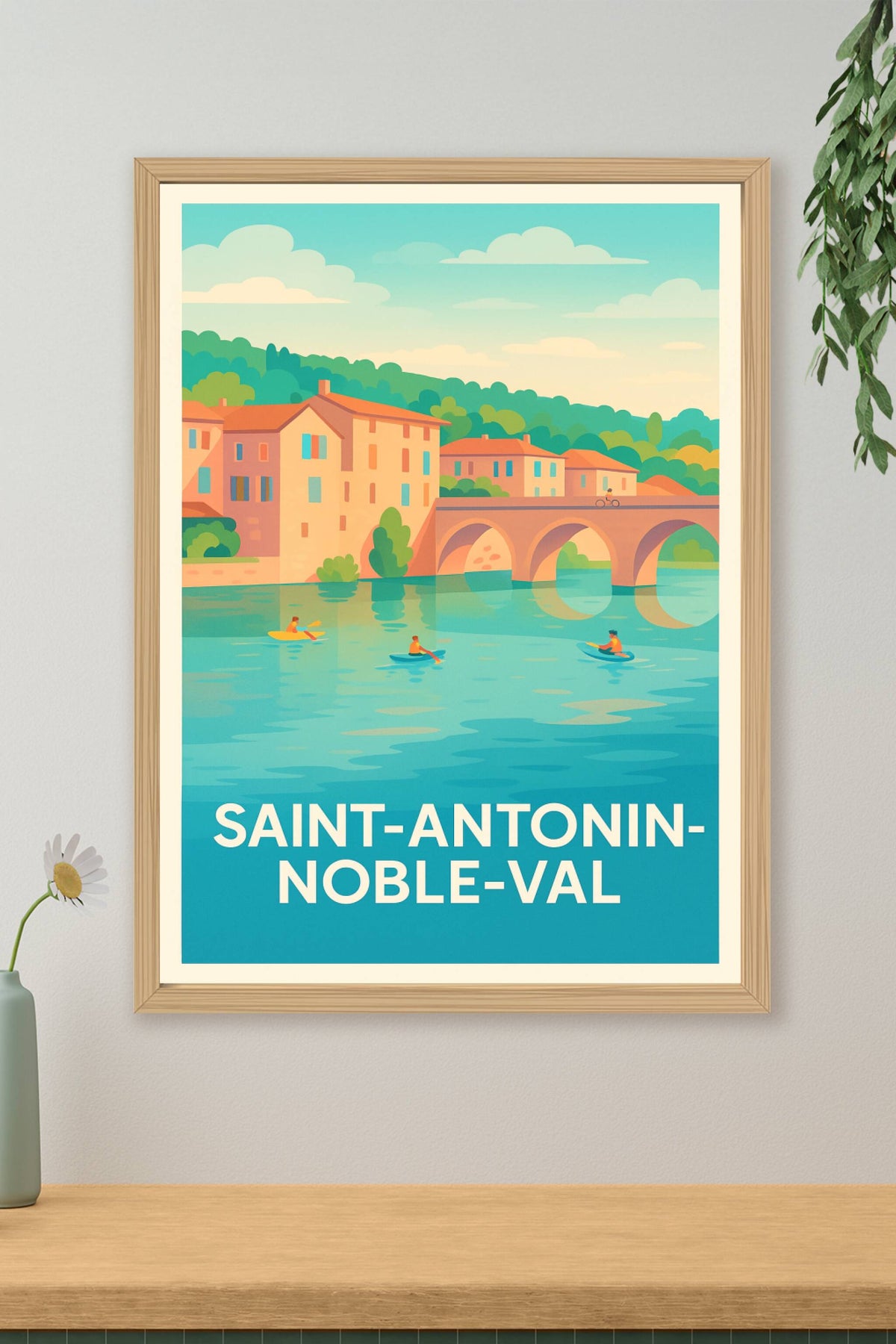 Affiche Saint-Antonin-Noble-Val — Charme et douceur d'une rivière paisible · poster d'art de Saint-Antonin-Noble-Val