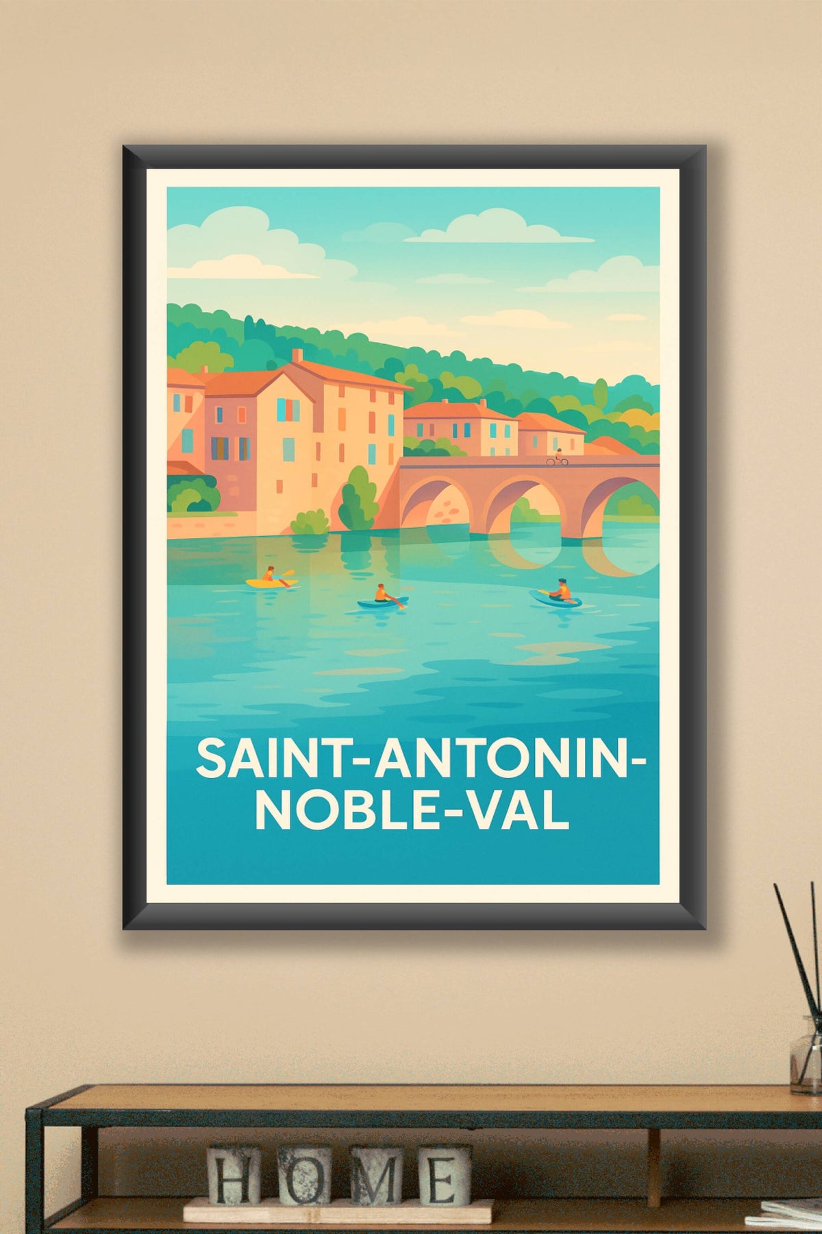 Affiche Saint-Antonin-Noble-Val — Charme et douceur d'une rivière paisible · poster d'art de Saint-Antonin-Noble-Val