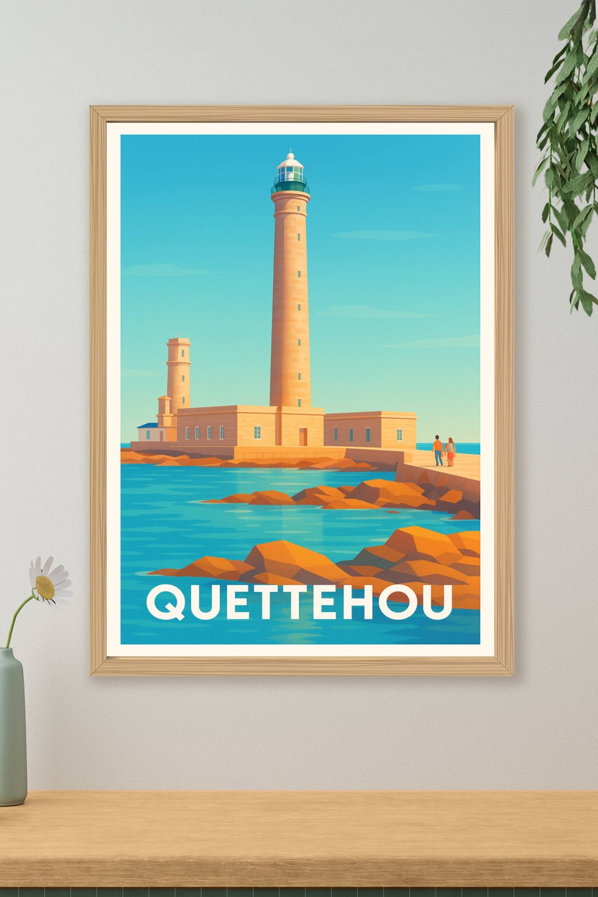 Affiche Quettehou — Flânerie au phare emblématique · poster d'art de Quettehou