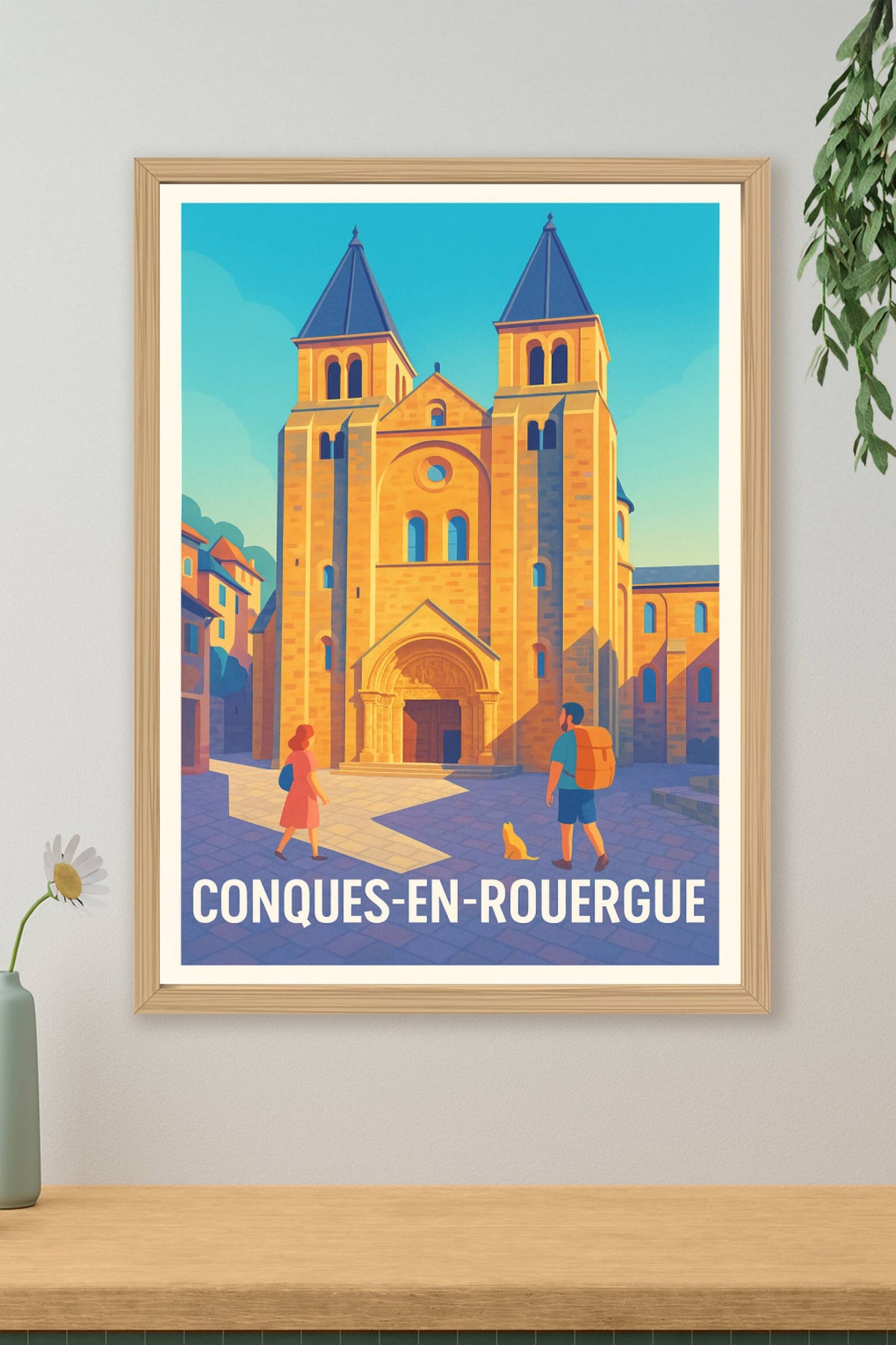 Affiche Conques-en-Rouergue — Invitation à la découverte médiévale · poster d'art de Conques-en-Rouergue