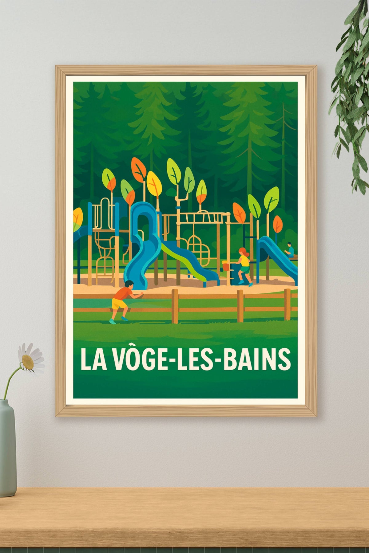 Affiche La Vôge-les-Bains — Souvenirs d'enfance au parc de jeux · poster d'art de La Vôge-les-Bains