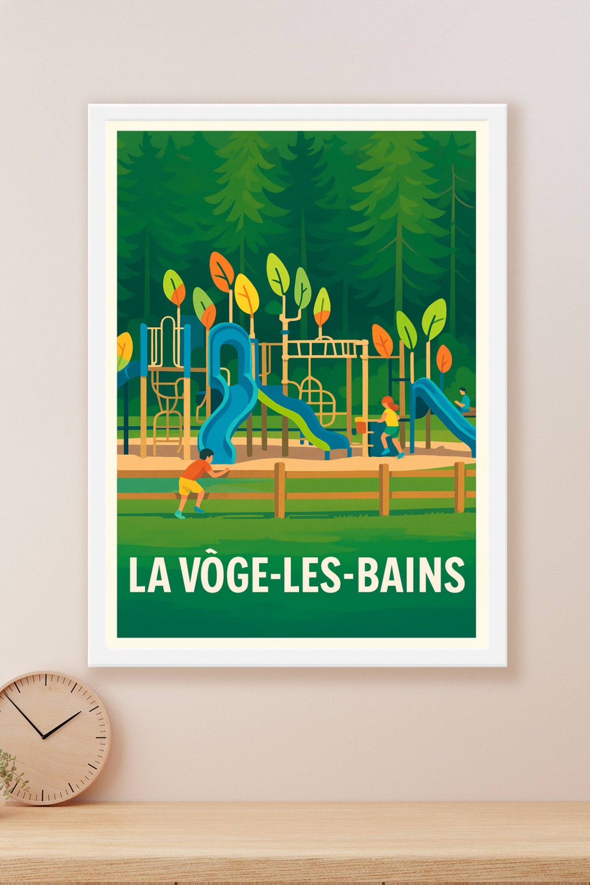 Affiche La Vôge-les-Bains — Souvenirs d'enfance au parc de jeux · poster d'art de La Vôge-les-Bains