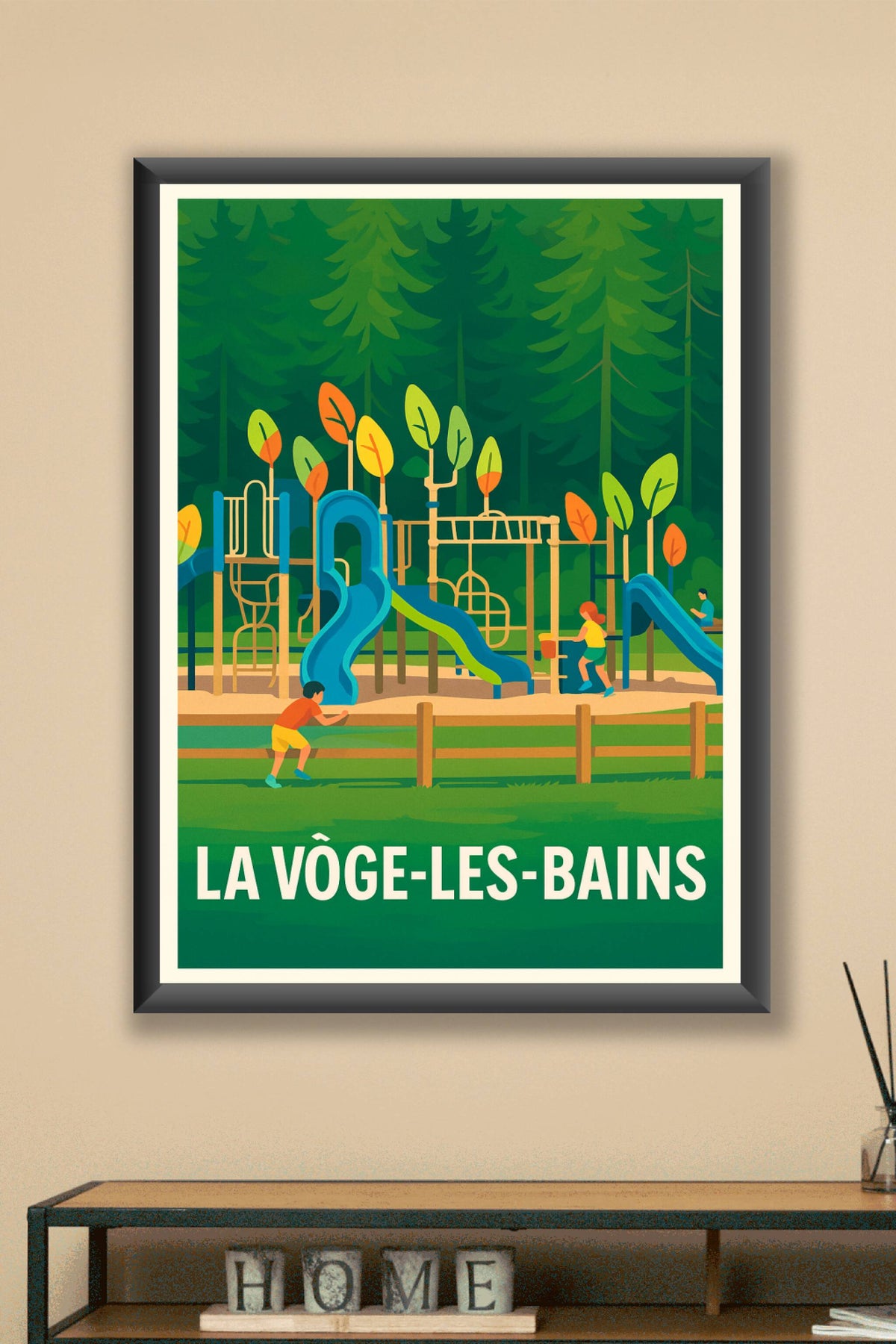 Affiche La Vôge-les-Bains — Souvenirs d'enfance au parc de jeux · poster d'art de La Vôge-les-Bains