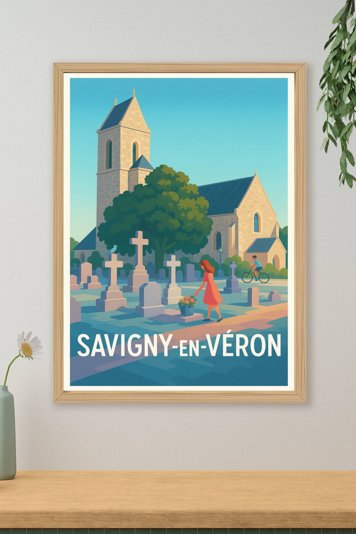 Affiche Savigny-en-Véron — Un instant paisible au cimetière historique · poster d'art de Savigny-en-Véron