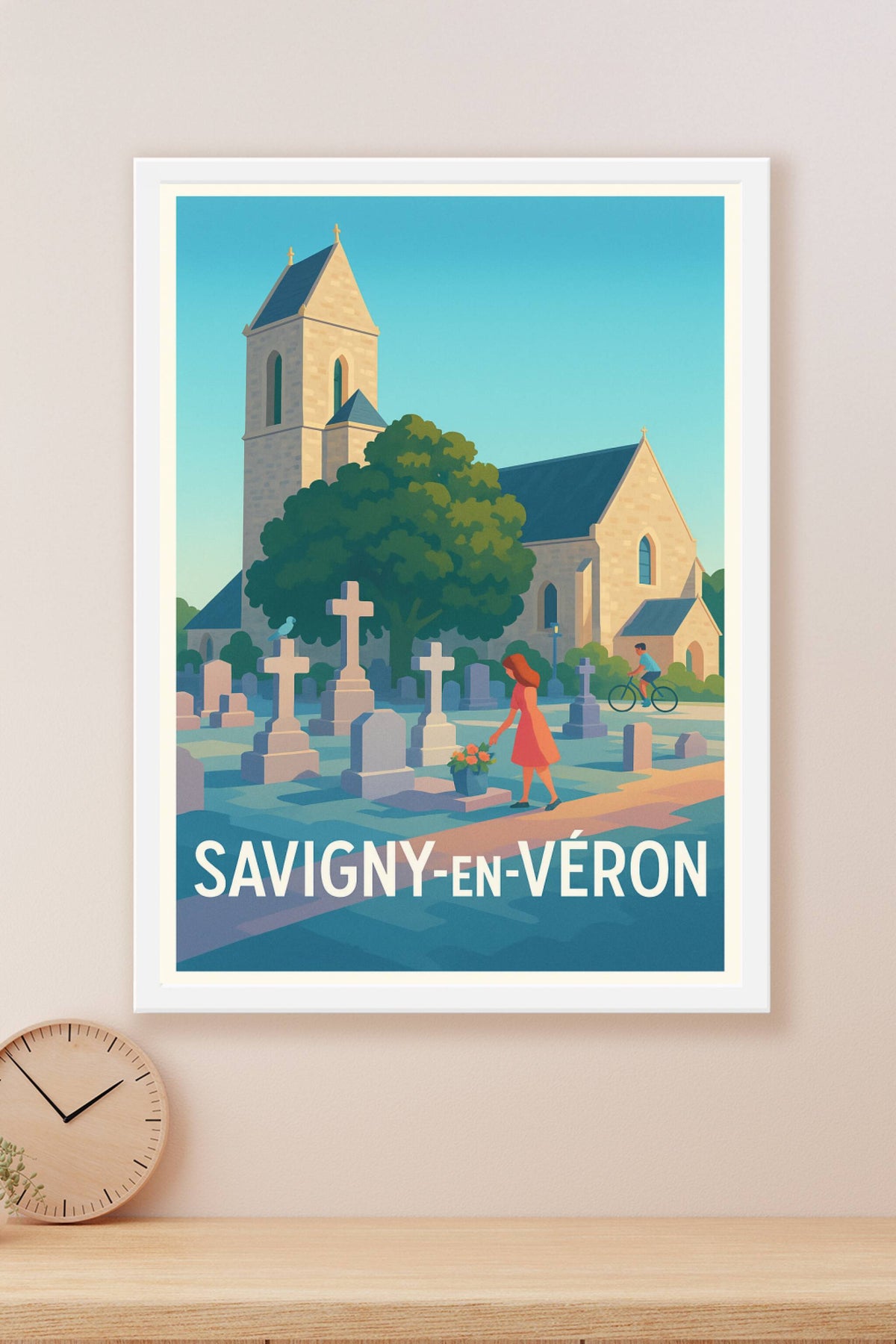Affiche Savigny-en-Véron — Un instant paisible au cimetière historique · poster d'art de Savigny-en-Véron