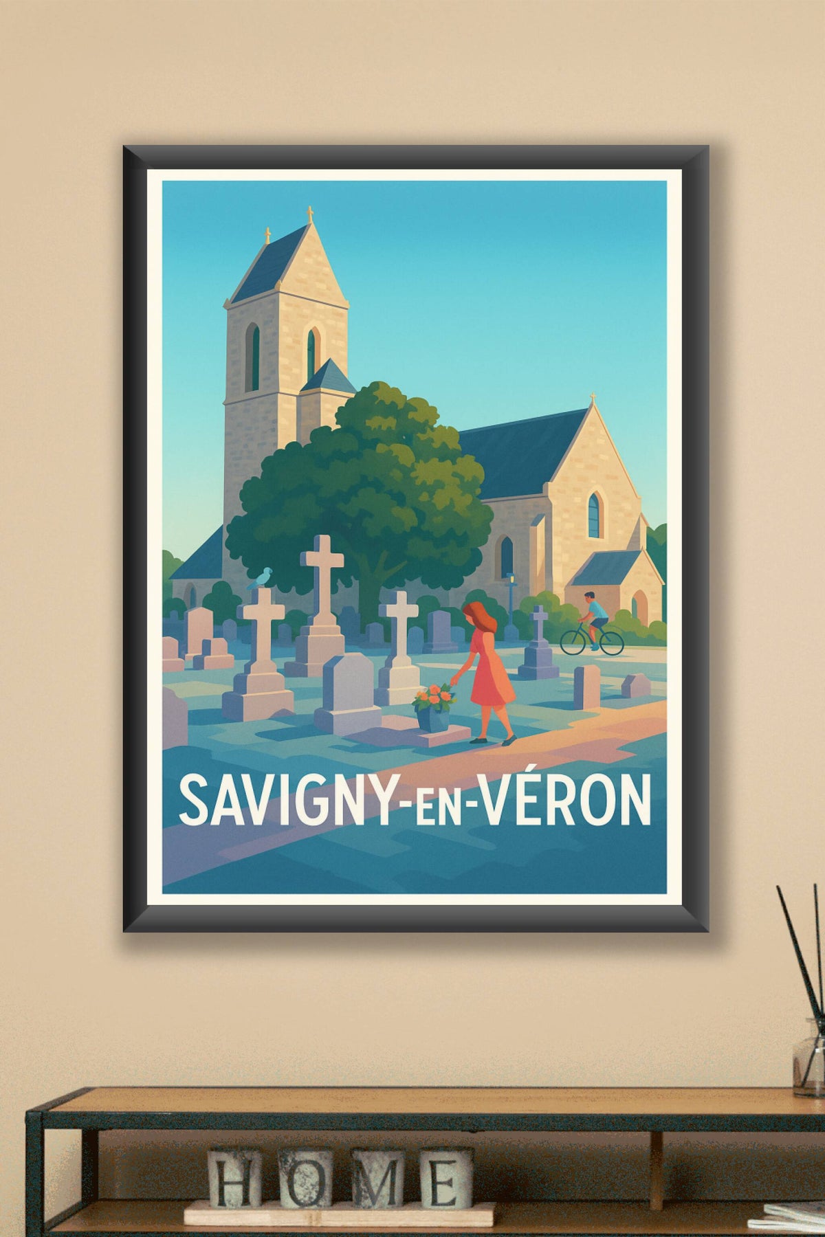 Affiche Savigny-en-Véron — Un instant paisible au cimetière historique · poster d'art de Savigny-en-Véron