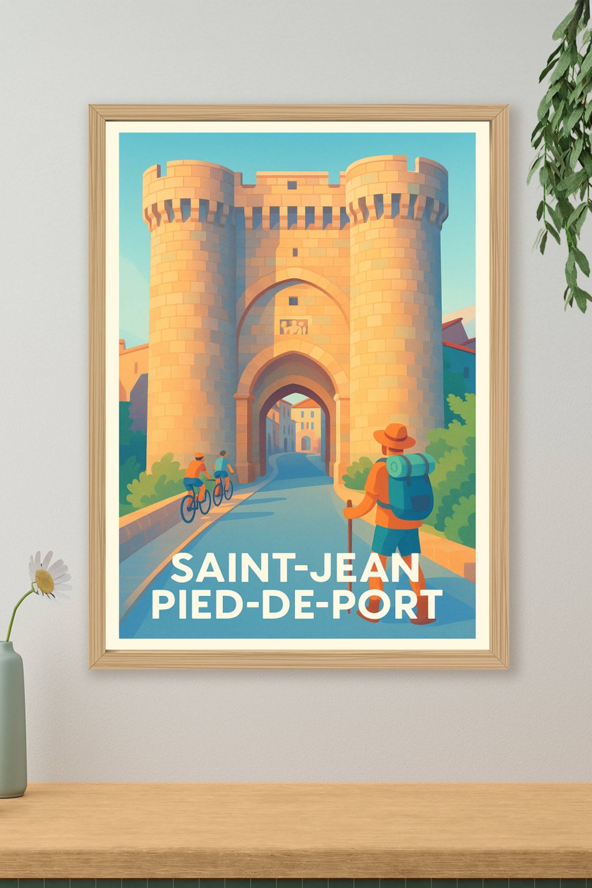 Affiche Saint-Jean-Pied-de-Port — Porte vers l'aventure historique · poster d'art de Saint-Jean-Pied-de-Port