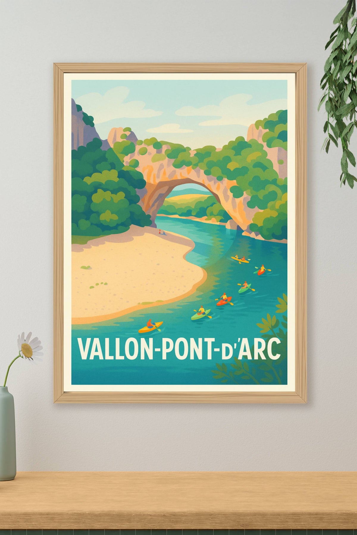 Affiche Vallon-Pont-d'Arc — Escapade nature et aventure en canoe · poster d'art de Vallon-Pont-d'Arc