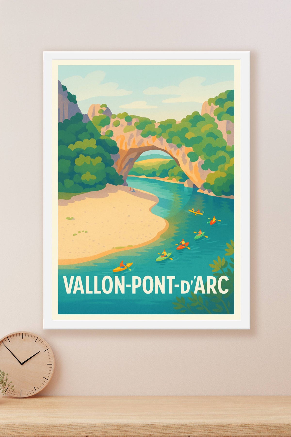 Affiche Vallon-Pont-d'Arc — Escapade nature et aventure en canoe · poster d'art de Vallon-Pont-d'Arc