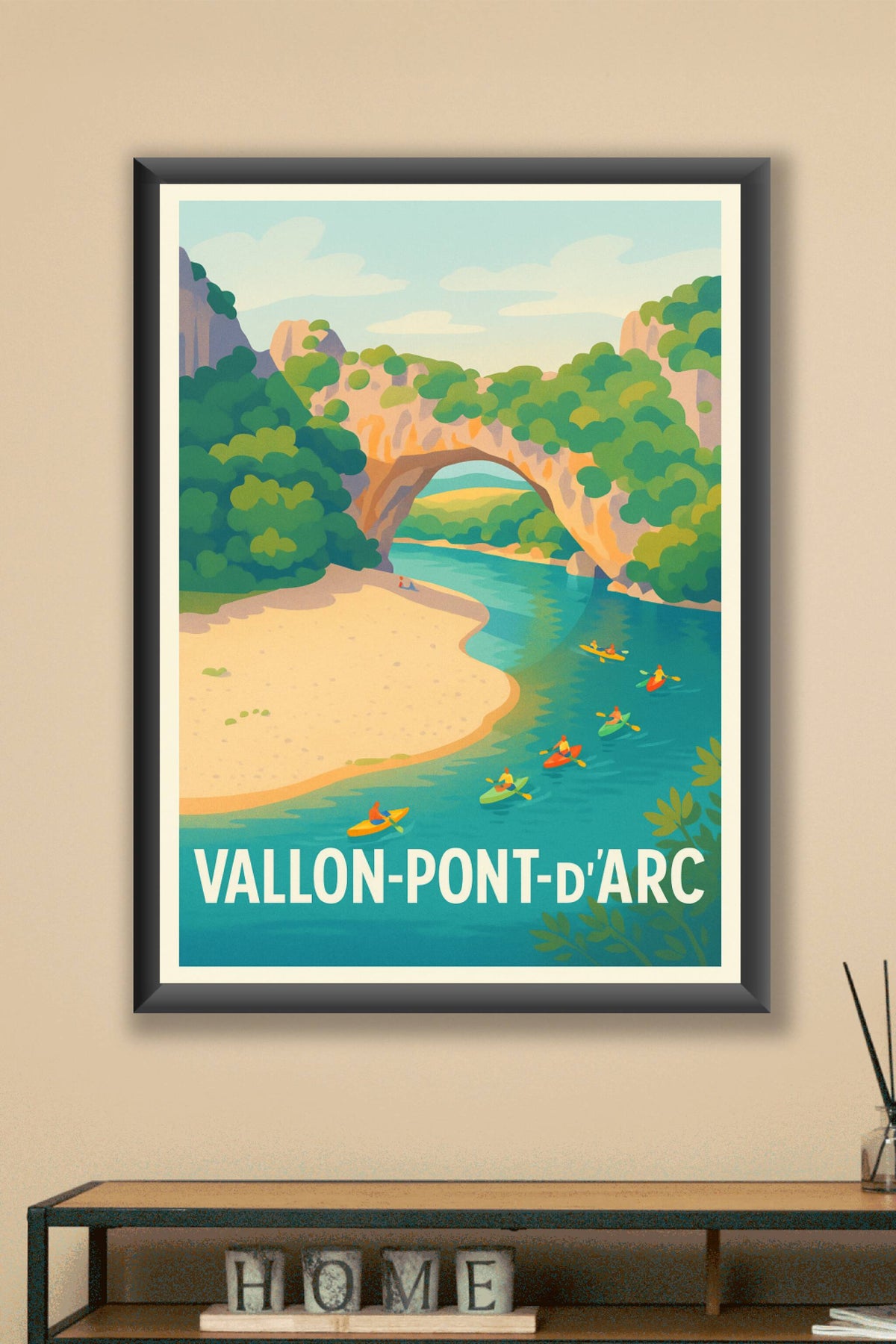 Affiche Vallon-Pont-d'Arc — Escapade nature et aventure en canoe · poster d'art de Vallon-Pont-d'Arc