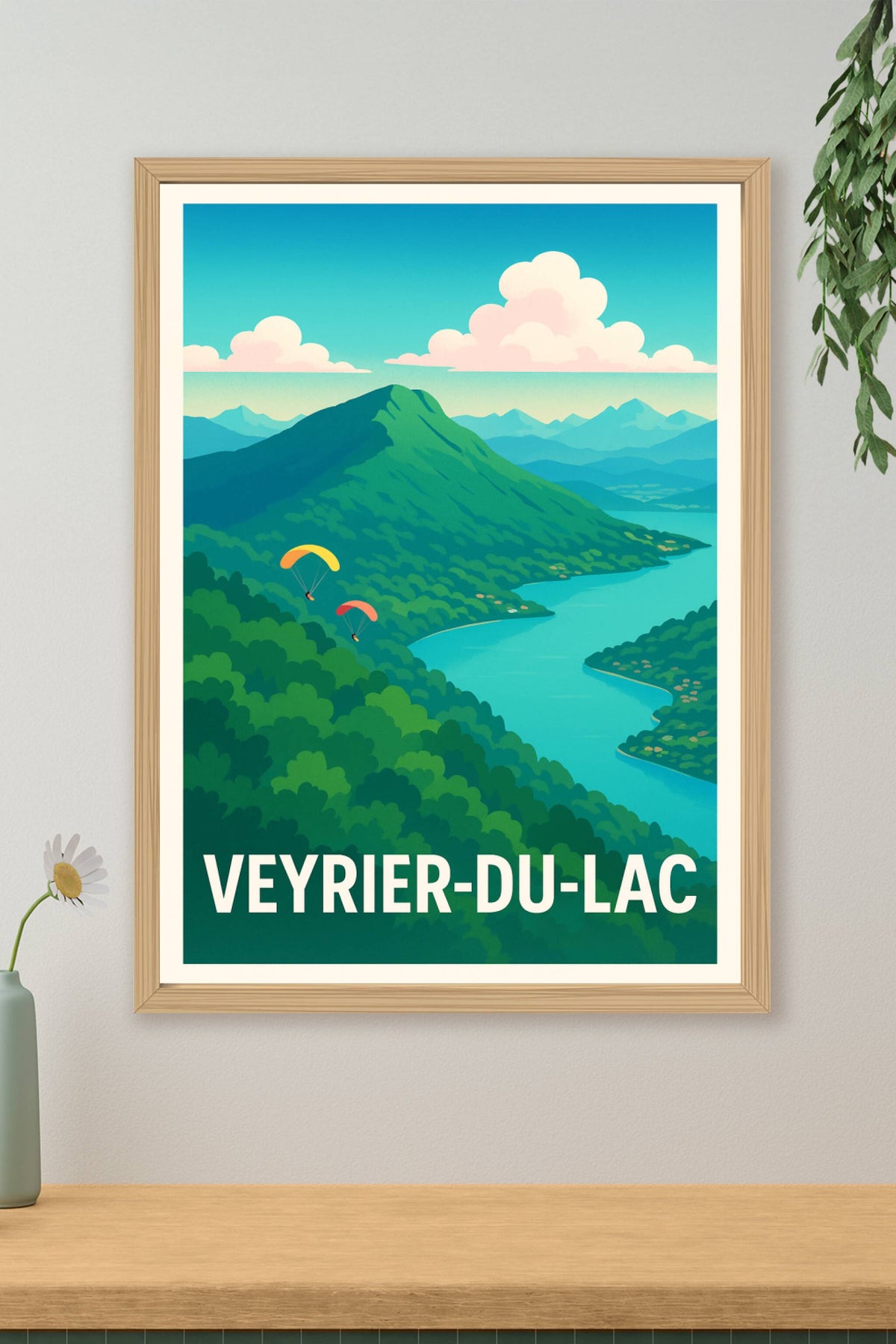 Affiche Veyrier-du-Lac — Évasion au-dessus du lac et des montagnes · poster d'art de Veyrier-du-Lac