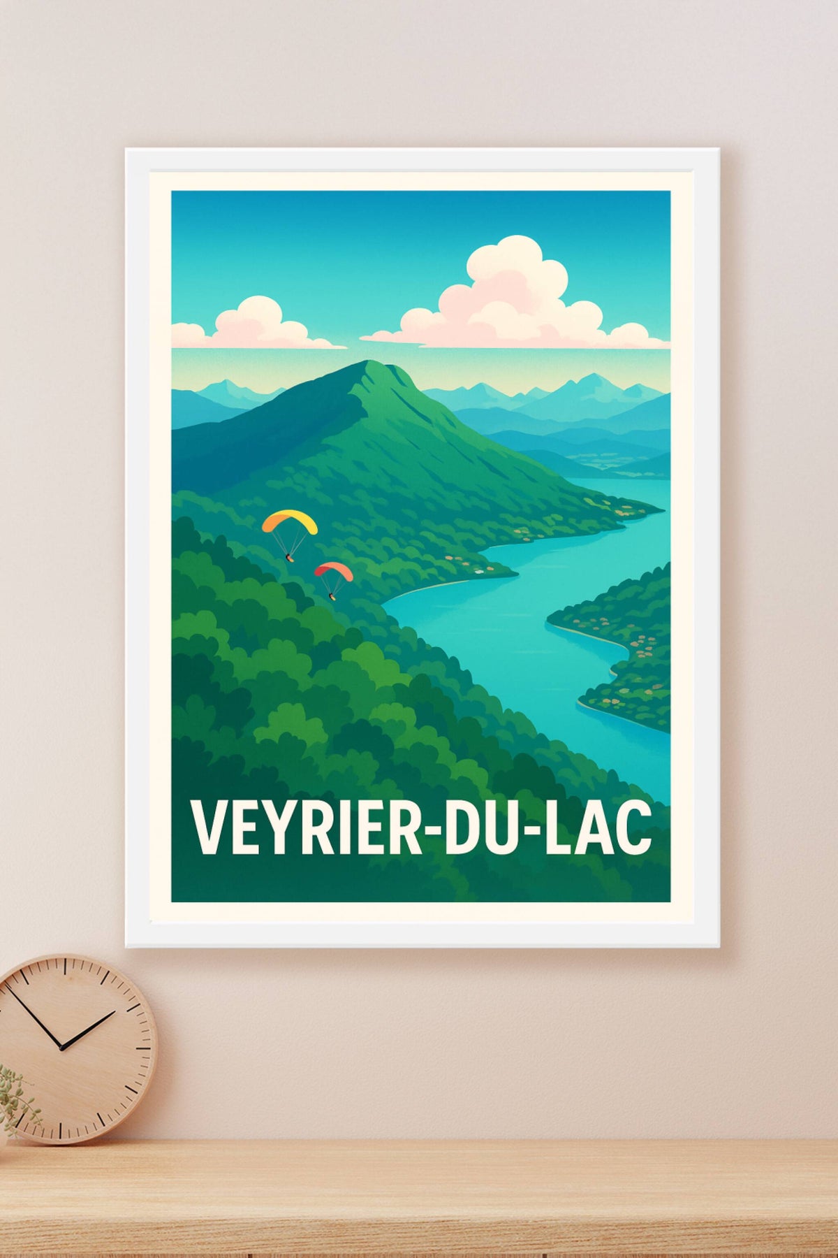 Affiche Veyrier-du-Lac — Évasion au-dessus du lac et des montagnes · poster d'art de Veyrier-du-Lac