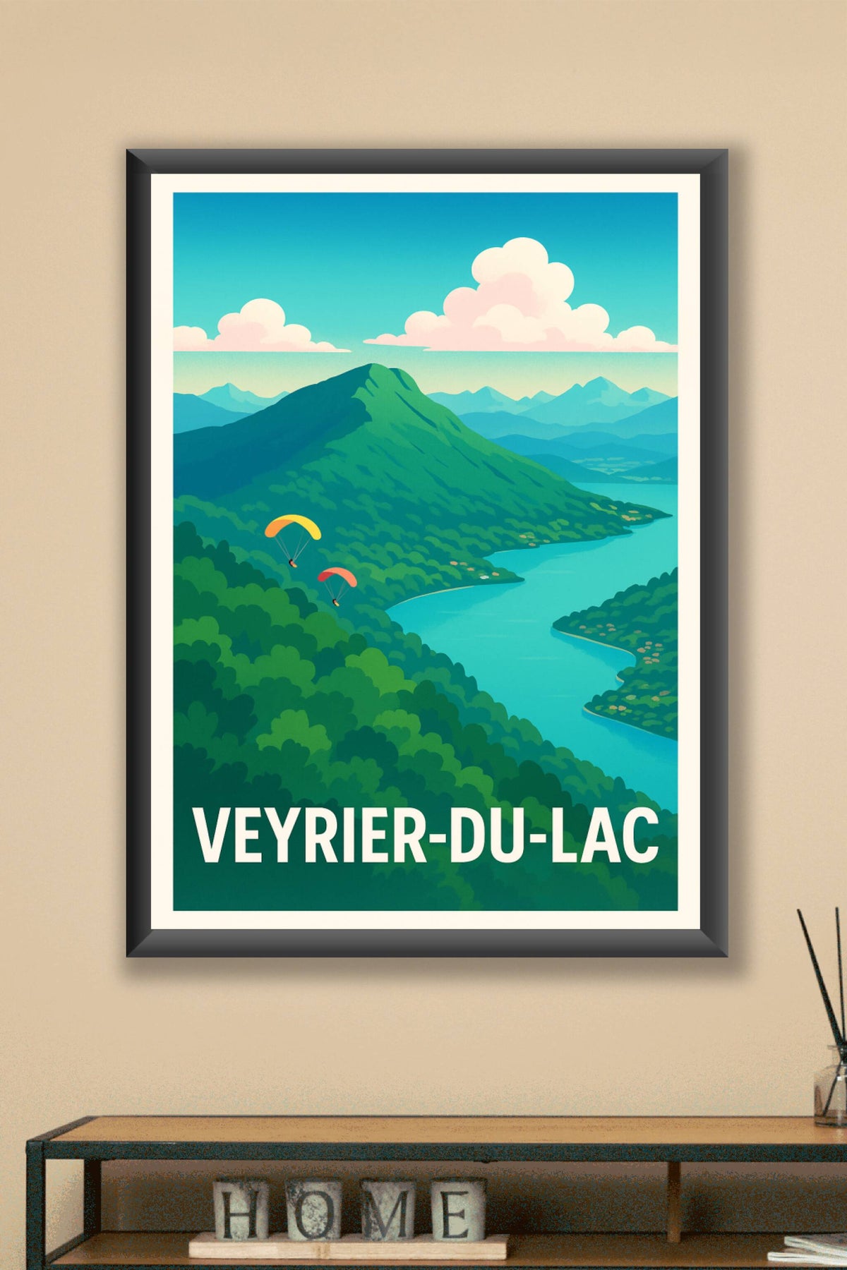 Affiche Veyrier-du-Lac — Évasion au-dessus du lac et des montagnes · poster d'art de Veyrier-du-Lac