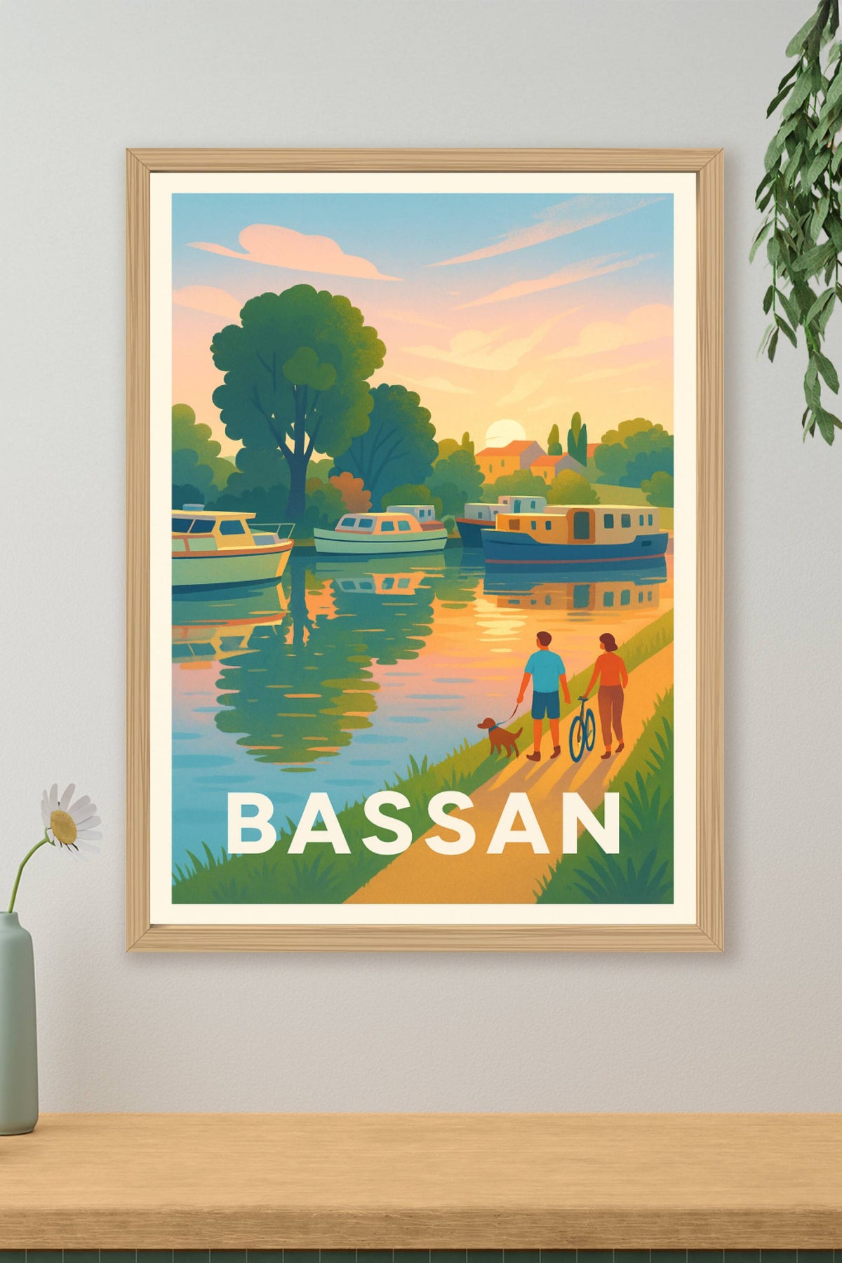 Affiche Bassan — Balade au bord de l'eau au crépuscule · poster d'art de Bassan