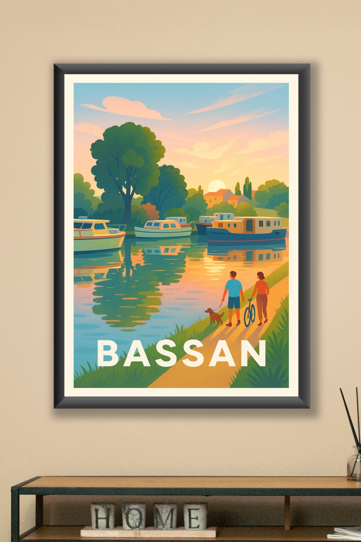 Affiche Bassan — Balade au bord de l'eau au crépuscule · poster d'art de Bassan