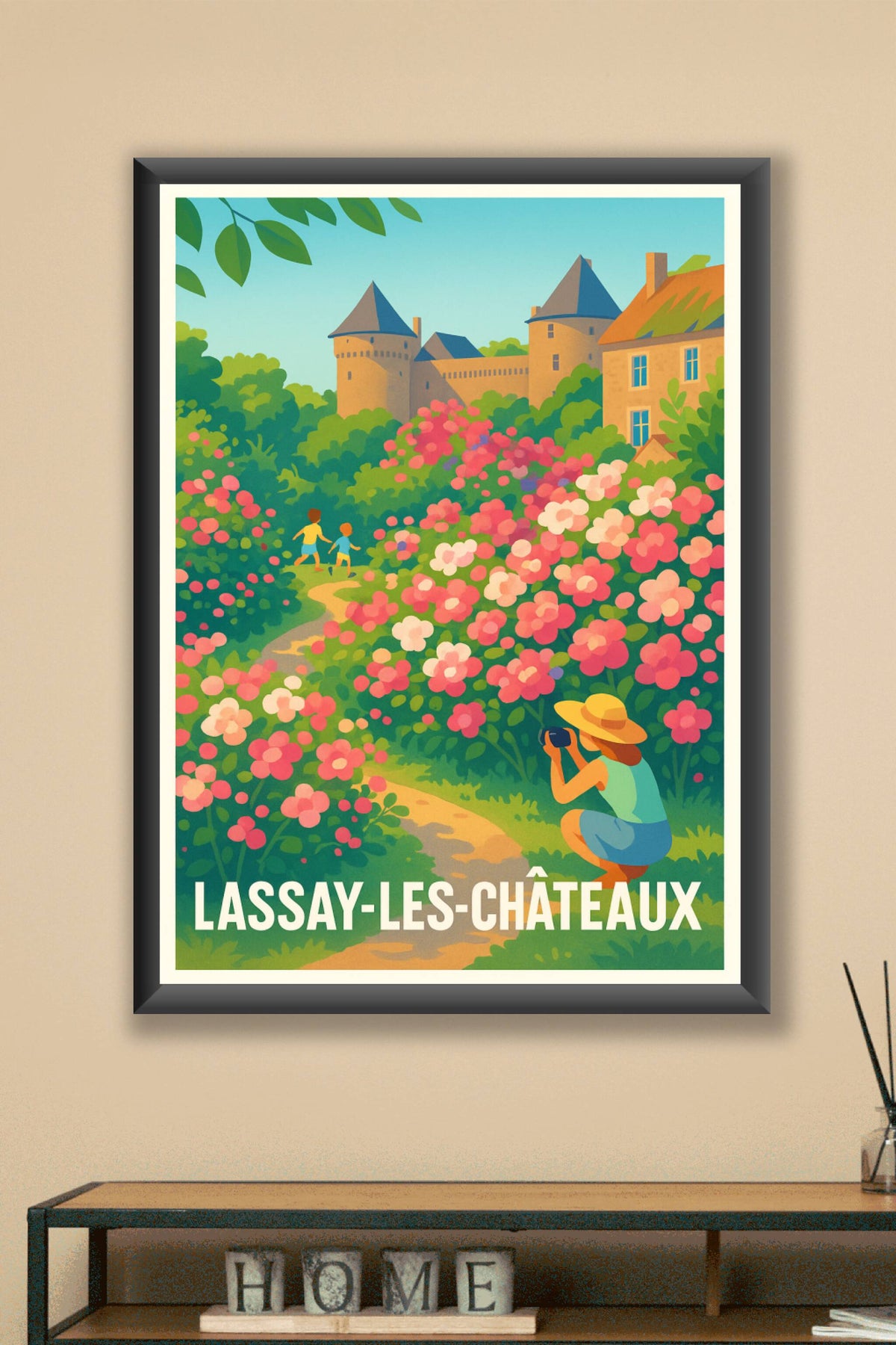 Affiche Lassay-les-Châteaux — Un havre de paix fleurissant · poster d'art de Lassay-les-Châteaux