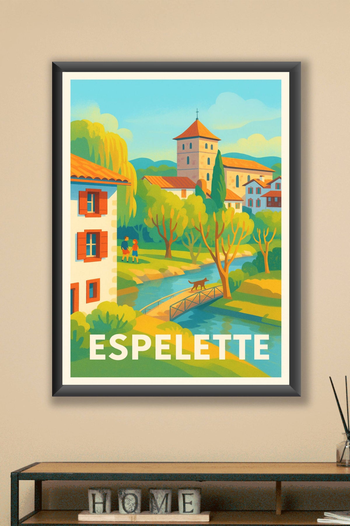 Affiche Espelette — Douceur et charme basque au fil de l'eau · poster d'art de Espelette