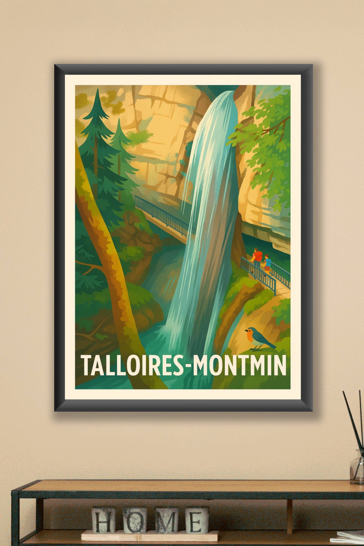 Affiche Talloires-Montmin — Beauté naturelle et cascade magique · poster d'art de Talloires-Montmin