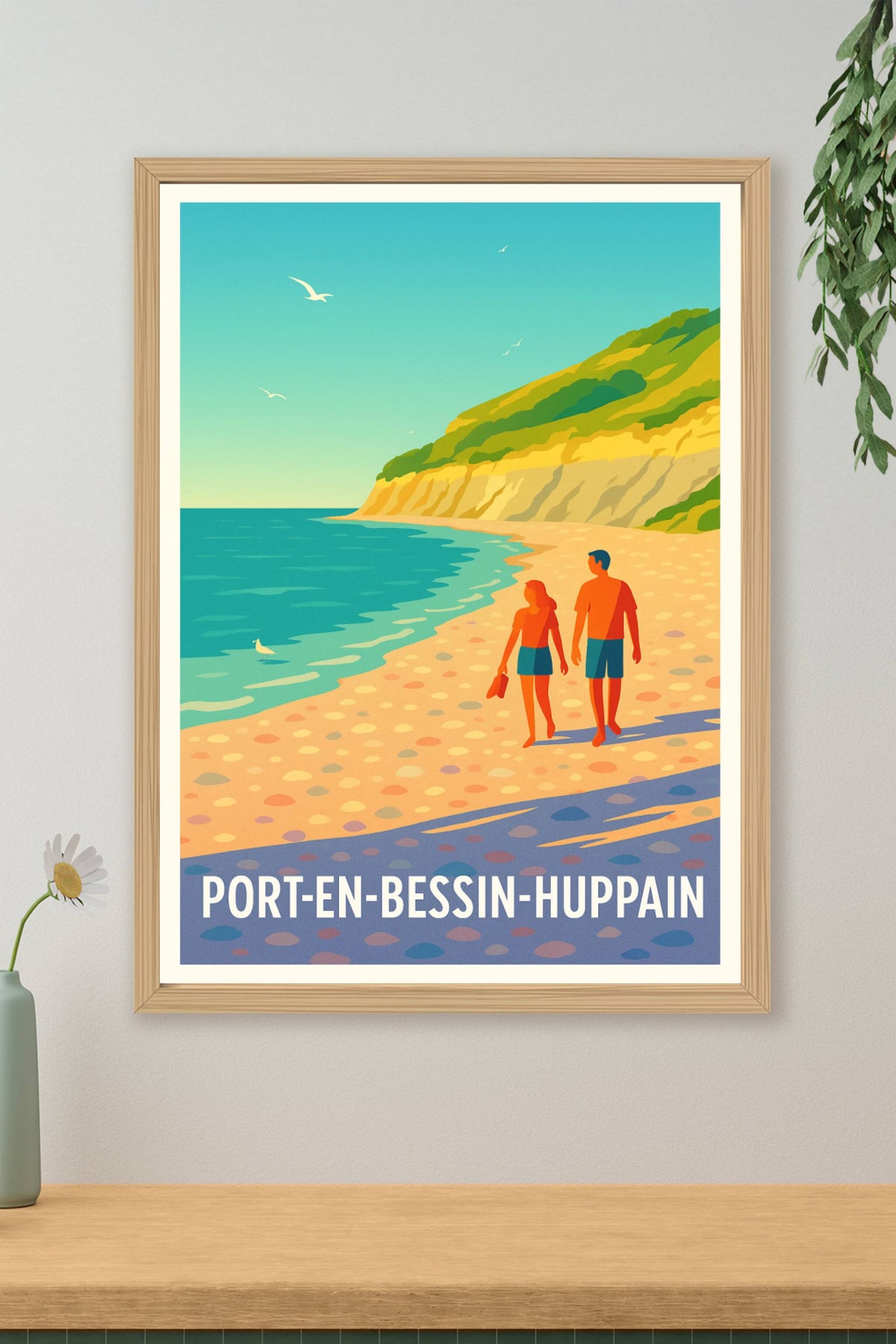 Affiche Port-en-Bessin-Huppain — Douceur et Sérénité au Bord de Mer · poster d'art de Port-en-Bessin-Huppain