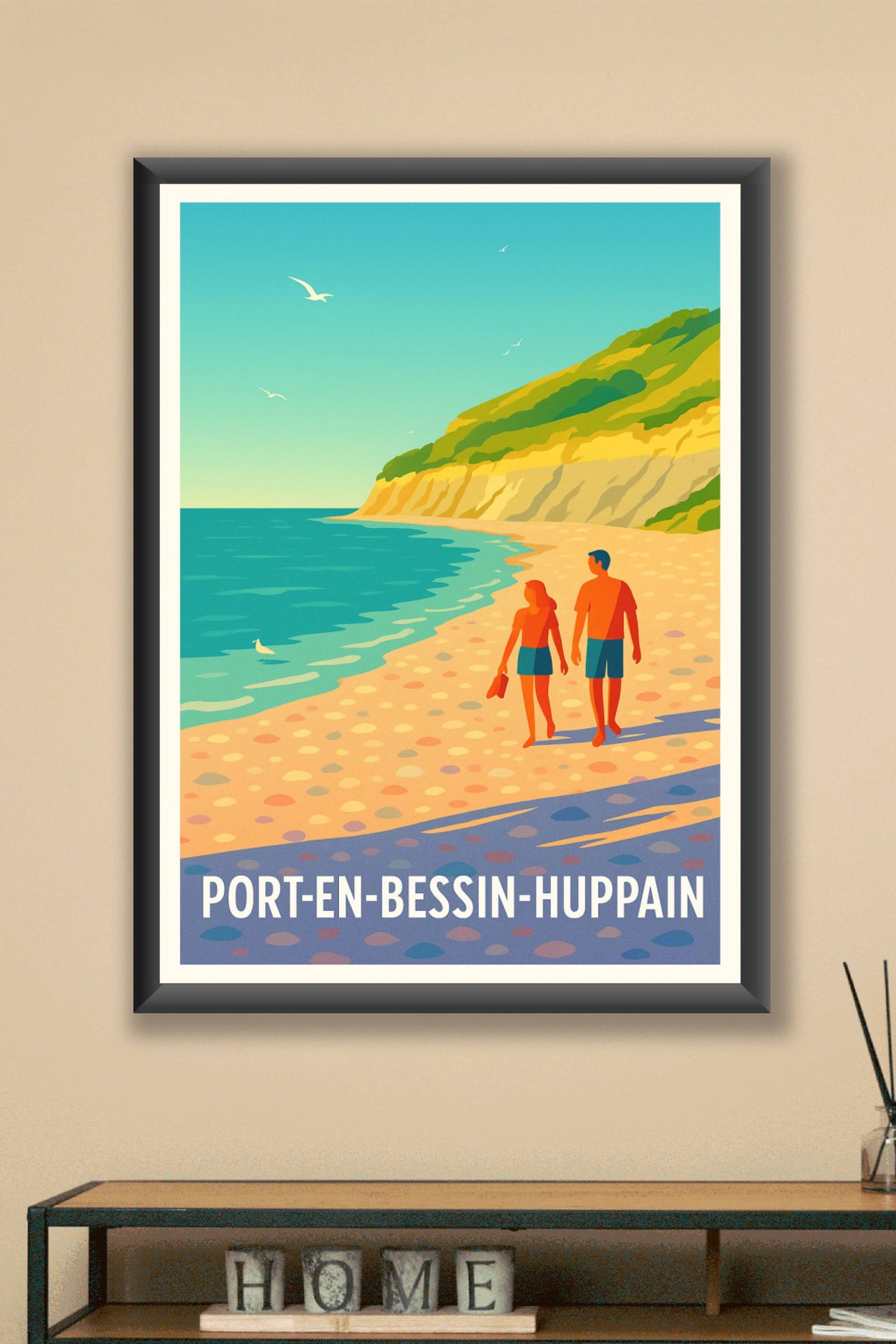 Affiche Port-en-Bessin-Huppain — Douceur et Sérénité au Bord de Mer · poster d'art de Port-en-Bessin-Huppain