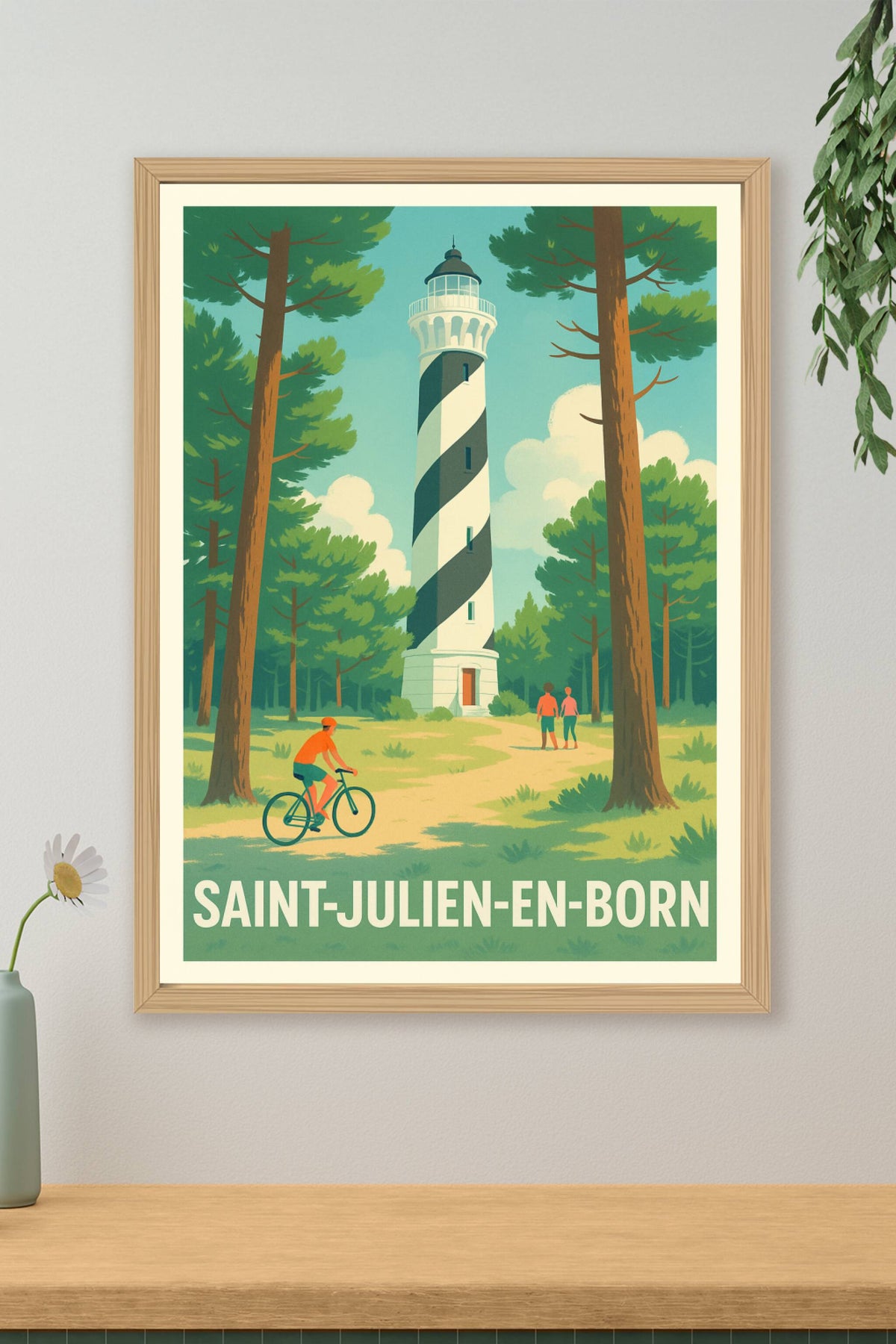 Affiche Saint-Julien-en-Born — Évasion et nature au phare emblématique · poster d'art de Saint-Julien-en-Born