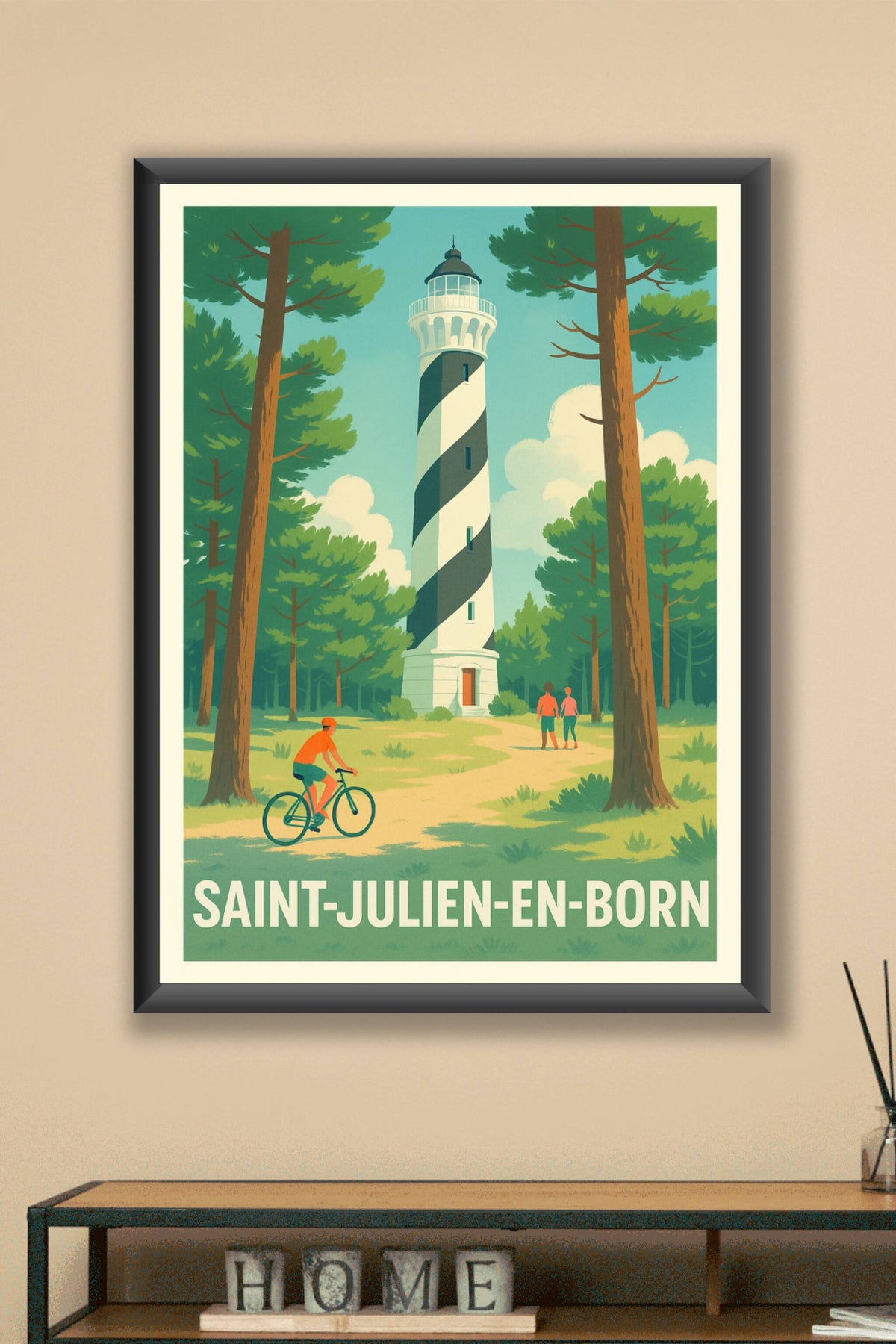 Affiche Saint-Julien-en-Born — Évasion et nature au phare emblématique · poster d'art de Saint-Julien-en-Born